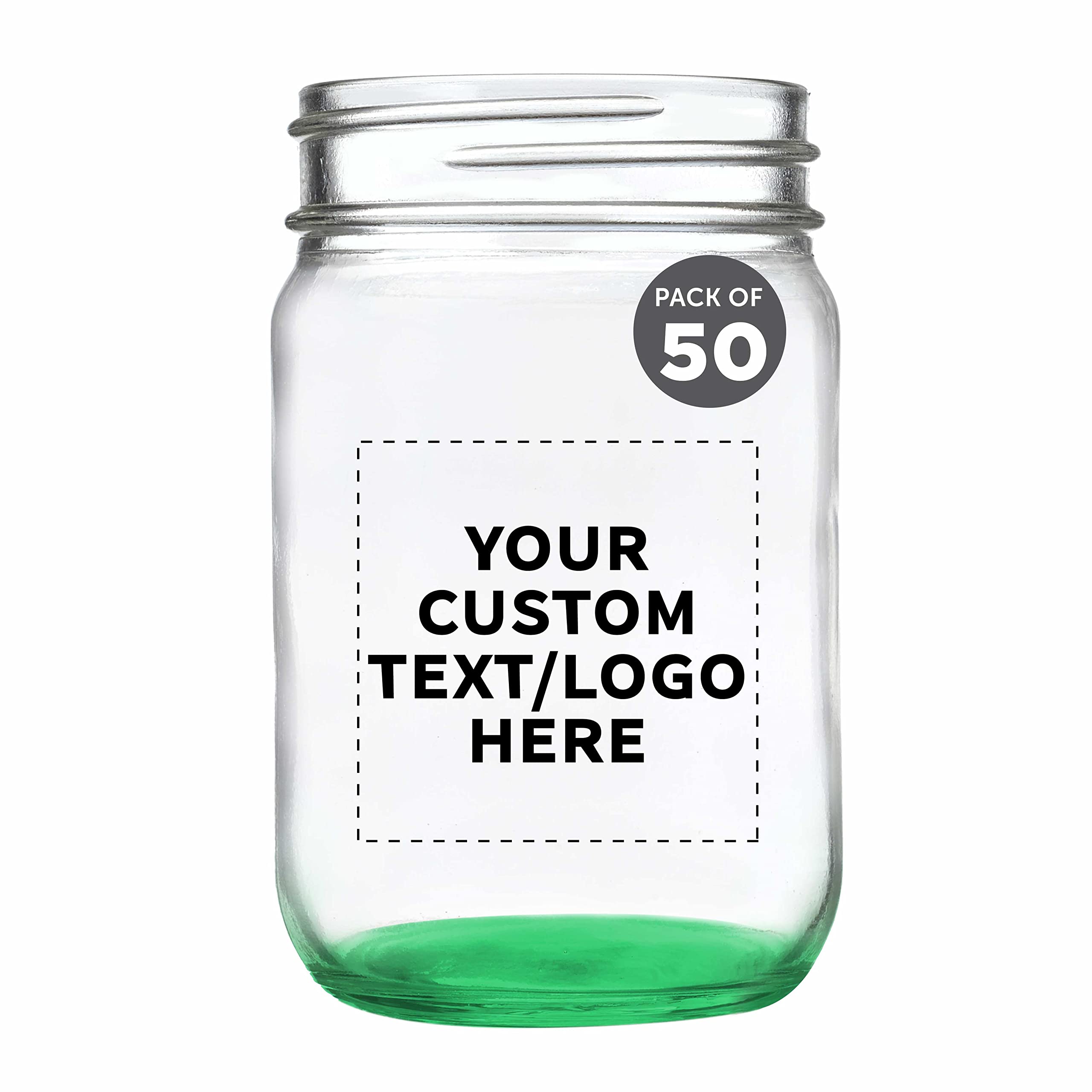50 Pack 12 oz Custom Mason Jars Bulk Set - Personalized Glass Containers for Overnight Oats, Candies, Fruits, Pickles, Spices & Beverages - Green Decorating Jars - Perfect for DIY Crafts, Wedding Favors, Party Decor & Kitchen Storage