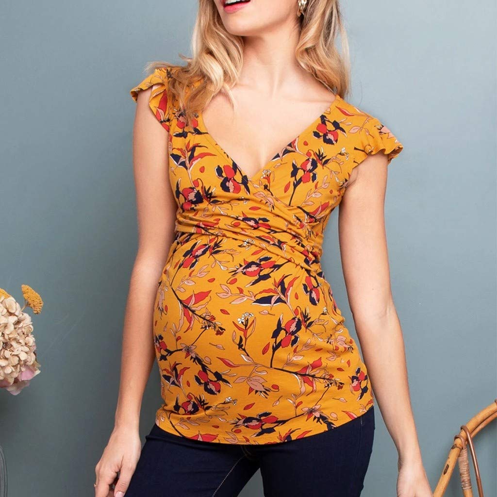 Trendy Maternity Nursing Top - V-Neck Short Sleeve Striped Blouse for Pregnant Women | Comfortable & Stylish Breastfeeding Shirt for Work, Dates & Everyday Wear