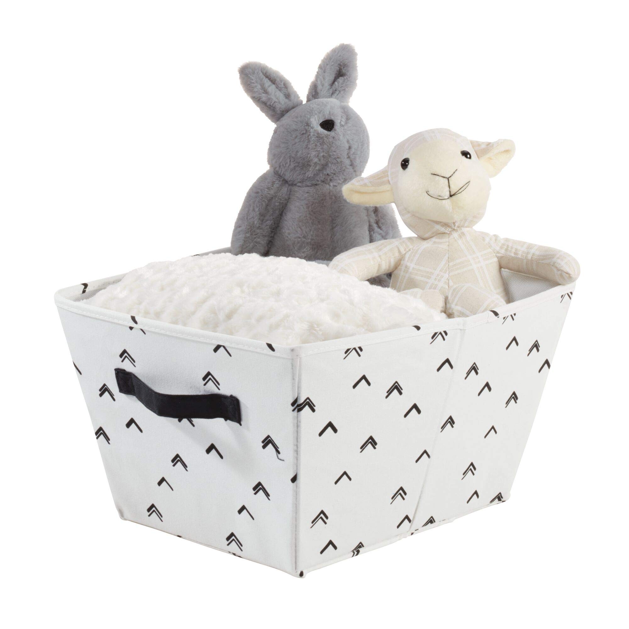 iDesign Arrow Fabric Storage Bin - Medium Angled Basket with Dual Side Handles for Closet Organization, Bedroom Storage, Toys & Nursery (Black & White) | Perfect for Home Organization & Kids Room Decor