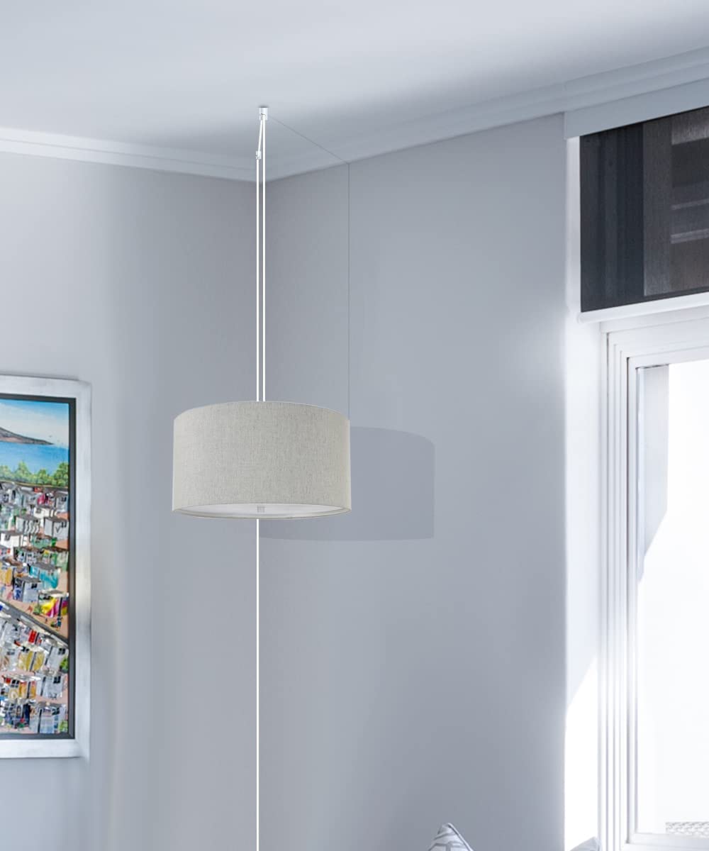 HomeConcept 2-Light Plug-in Swag Pendant with Diffuser - 14 Inch Textured Oatmeal Finish & White Cord | Perfect for Kitchen Island, Dining Room, or Bedroom Lighting
