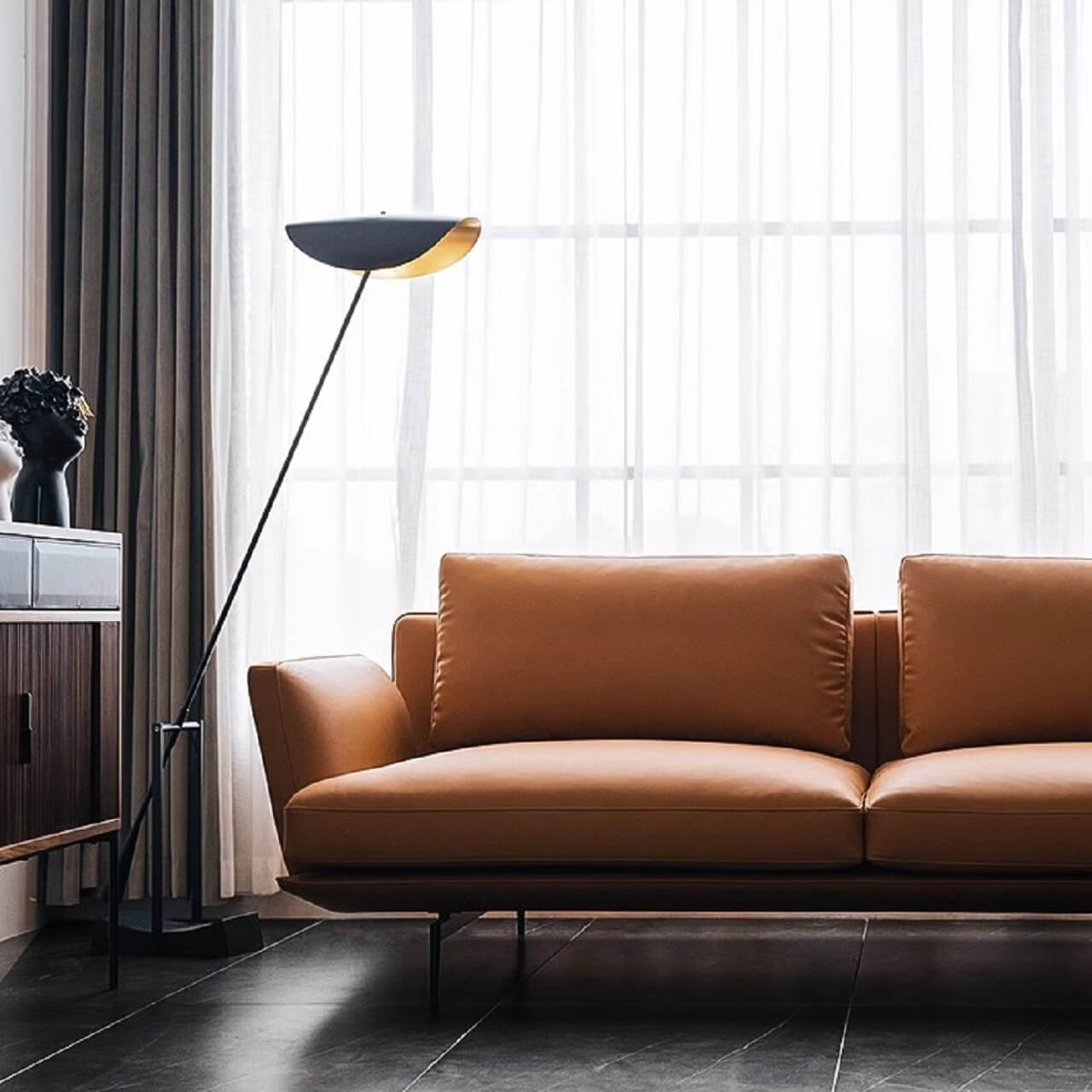 Minimalist Orange Microfiber Leather Sofa - Modern 88.58