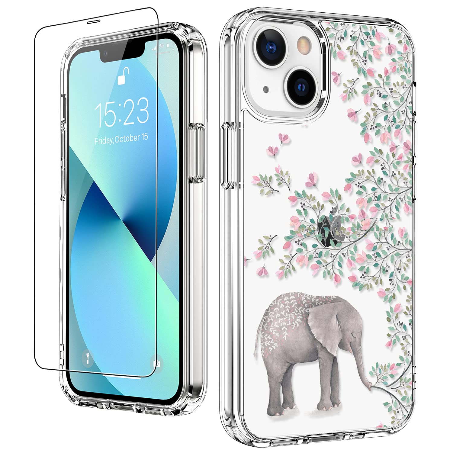 LUHOURI iPhone 13 Mini Case with Tempered Glass Screen Protector - Ultra Slim Clear Fashion Phone Cover for Women & Girls - Durable Shockproof Protective Case for iPhone 13 Mini 5.4