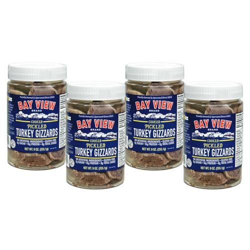 Premium Gourmet Pickled Turkey Gizzards - Wisconsin Made by Bay View Packing Company - 4 Pack Glass Jars | Perfect for Charcuterie Boards, Gifts & Gourmet Snacking