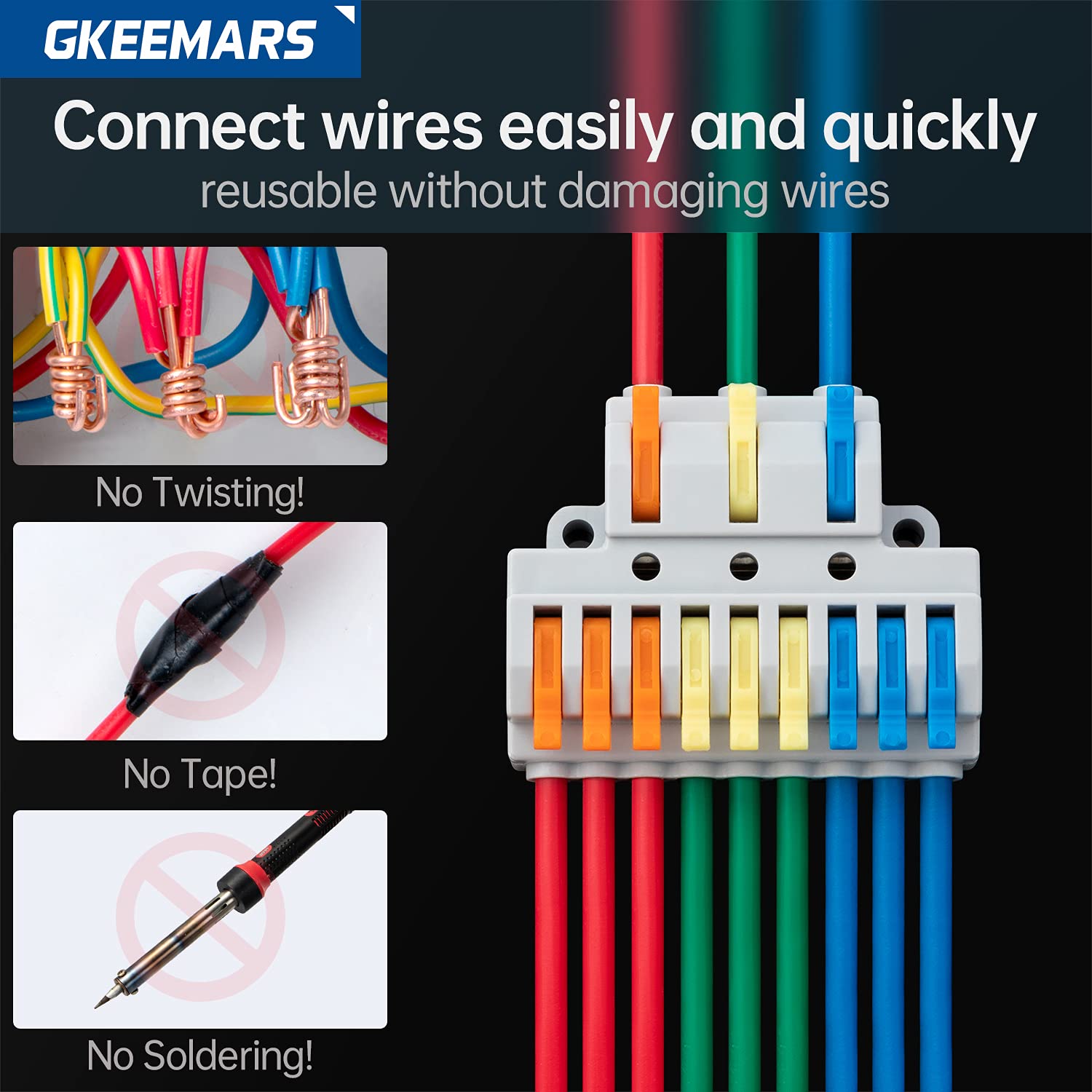 GKEEMARS 8 Pcs Electrical Wire Connectors - Compact Quick Splice Terminal Blocks (3 in 9 Out) for Home Wiring, Automotive & DIY Electrical Projects