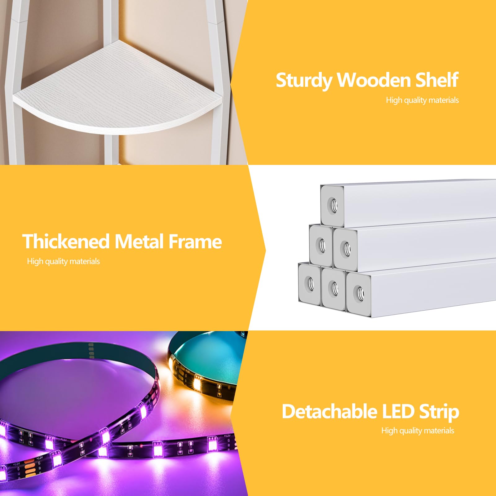 Furnulem 5-Tier Corner Shelf with LED Lights - 67.2