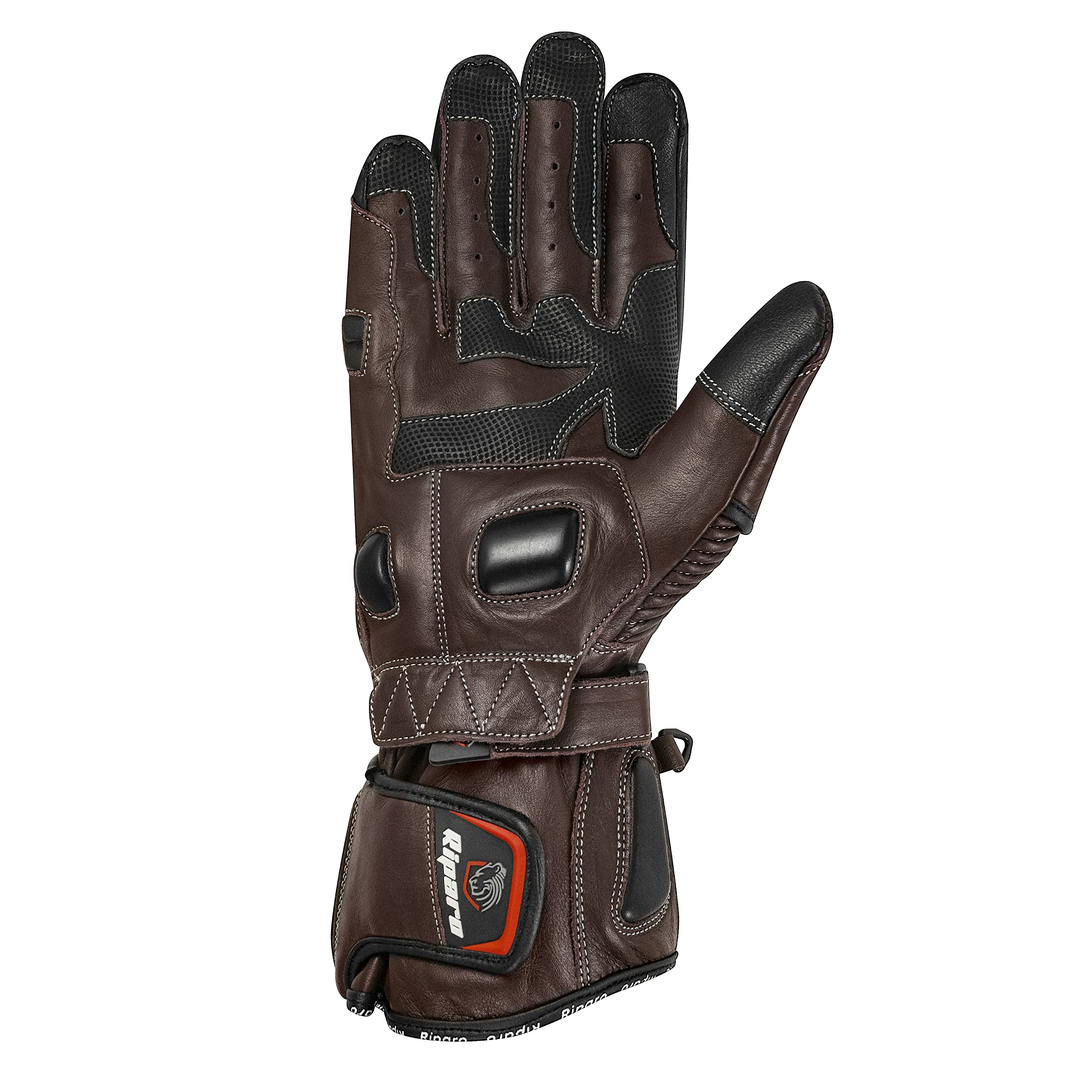 Genuine Leather Full Gauntlet Motorcycle Gloves - Street & Racing Gloves with Knuckle Protection & Touchscreen Compatibility - Perfect for Cruiser, Touring & Commuter Riding