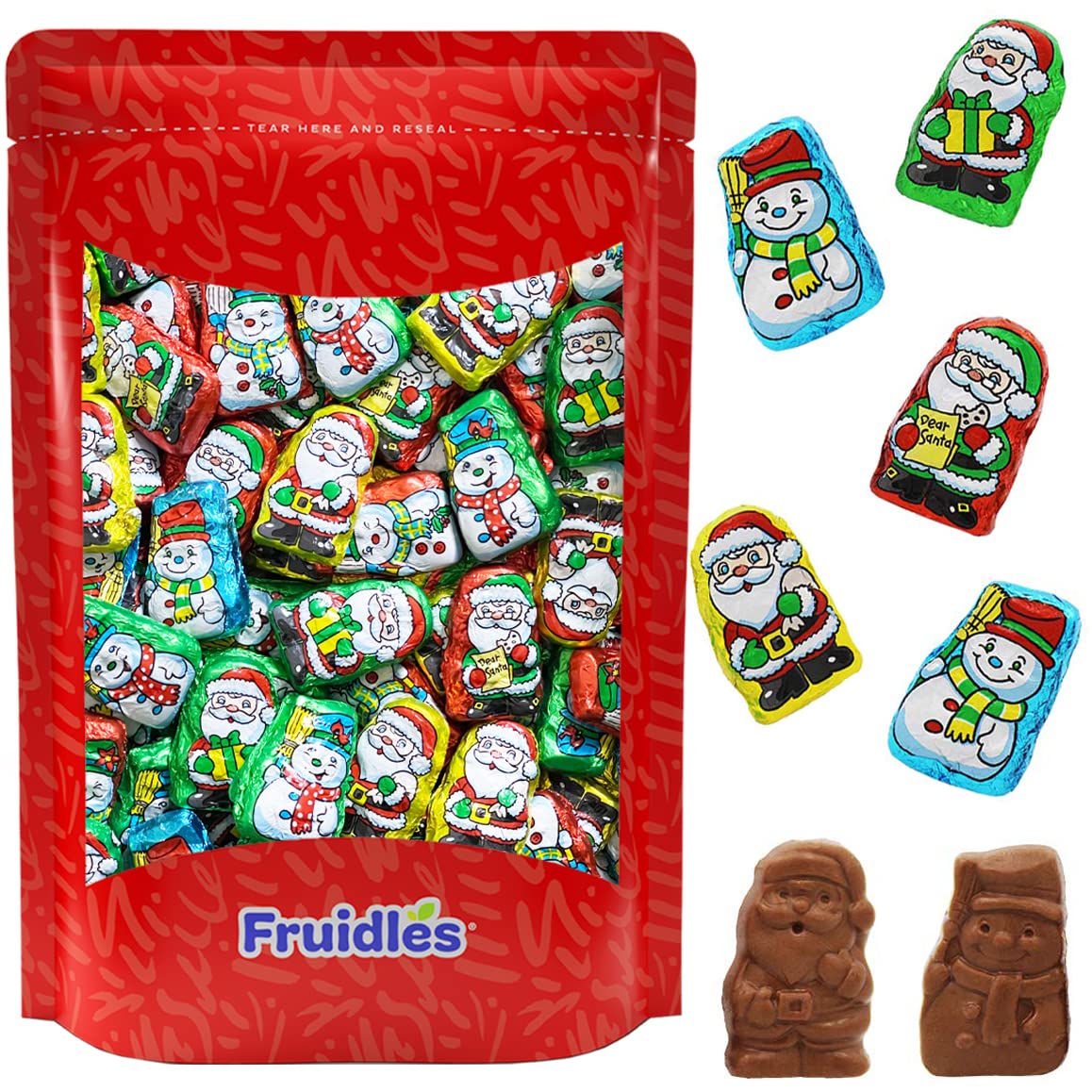Fruidles Christmas Santa Helpers Milk Chocolate - Individually Wrapped Foil Candies, Resealable Party Bag (8oz) - Perfect for Stocking Stuffers, Holiday Treat Bags & Christmas Party Favors