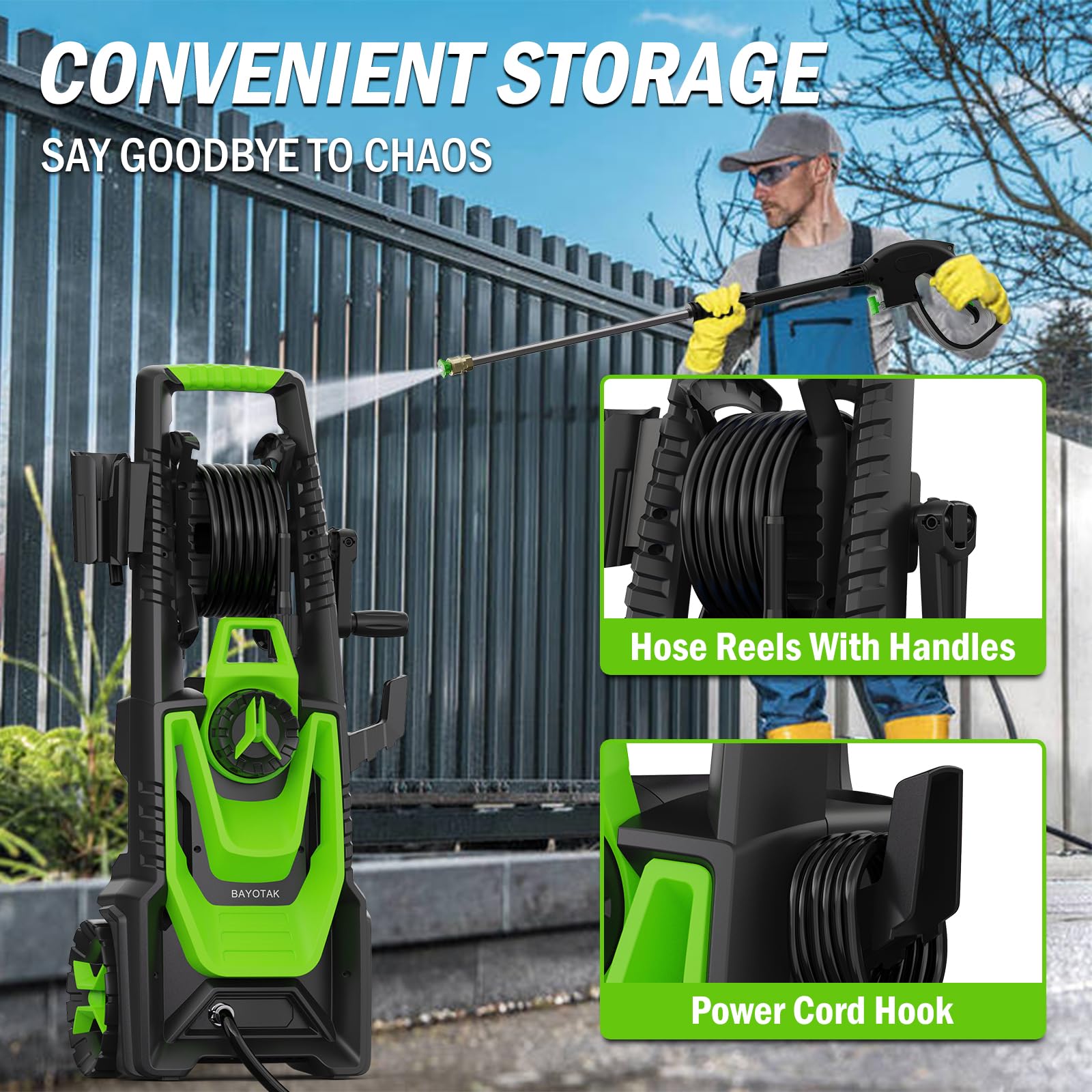 5000 PSI Electric Pressure Washer with Foam Cannon - 3.2 GPM High Power Cleaning Machine for Cars, Driveways & Outdoor Surfaces - Includes 35ft Cord, 20ft Hose, Hose Reel & 4 Nozzles - Perfect for Home, Garage & Commercial Cleaning