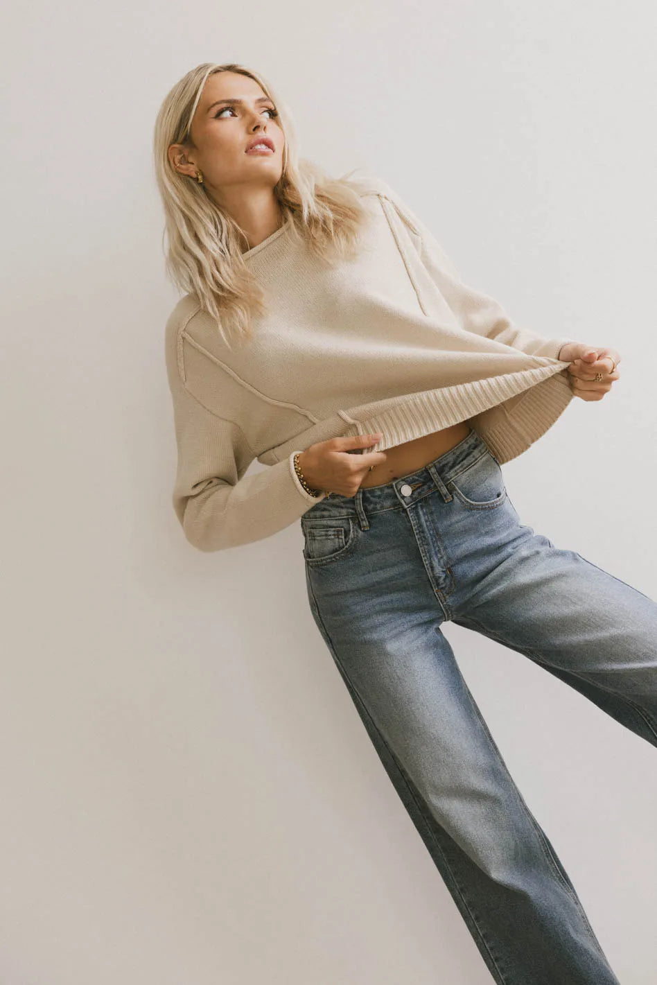 Leander Knit Sweater in Oatmeal - Soft Casual Pullover for Women | Perfect for Fall & Winter Outfits, Office Wear & Cozy Weekends