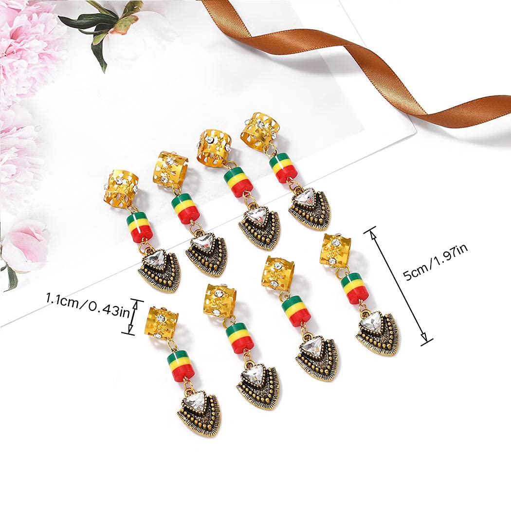8Pcs Gold Crystal Dreadlock Cuffs - Box Braid Rings & Hair Tube Charms for African American Women | Black Hair Accessories for Protective Styles & Boho Fashion
