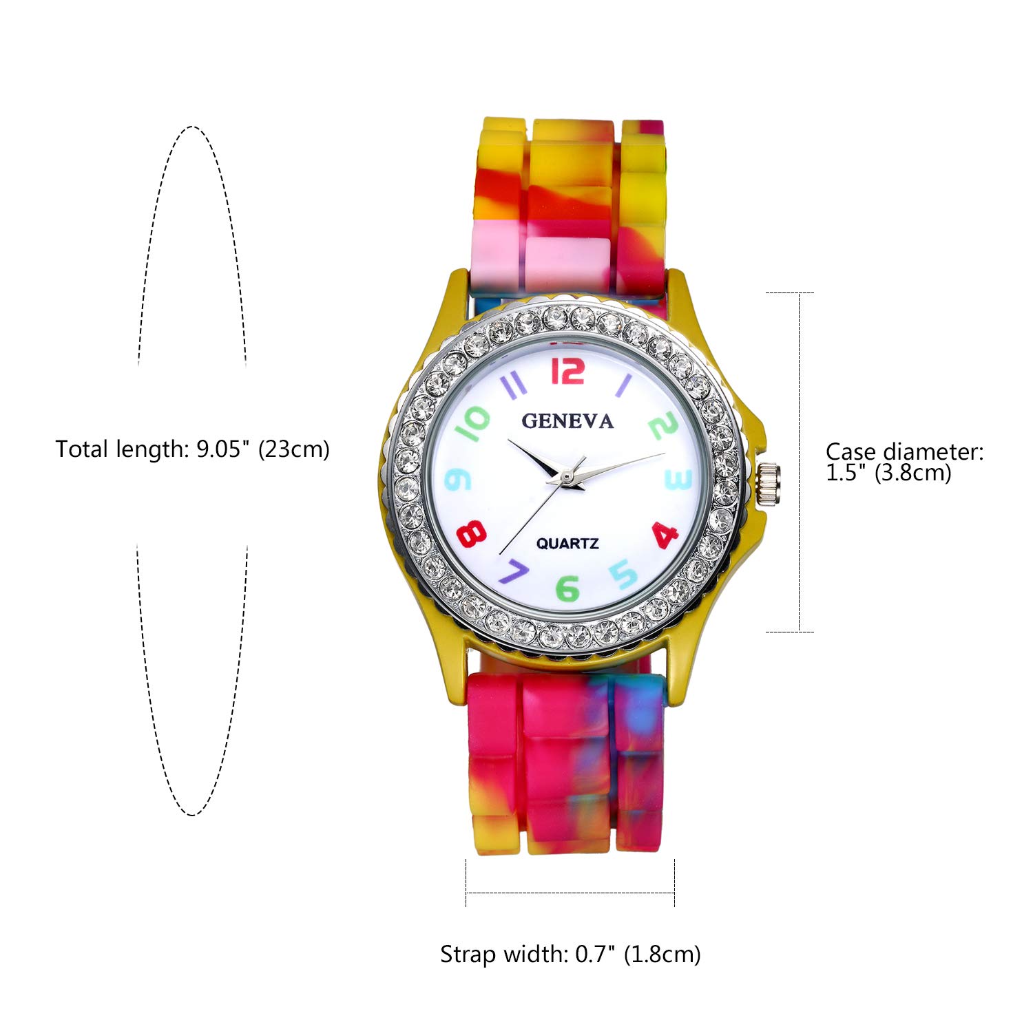 Lancardo Women's Rhinestone Rainbow Quartz Watch - Colorful Silicone Jelly Band Casual Dress Watch for Women - Perfect for Everyday Wear, Parties, and Fashion Accessories