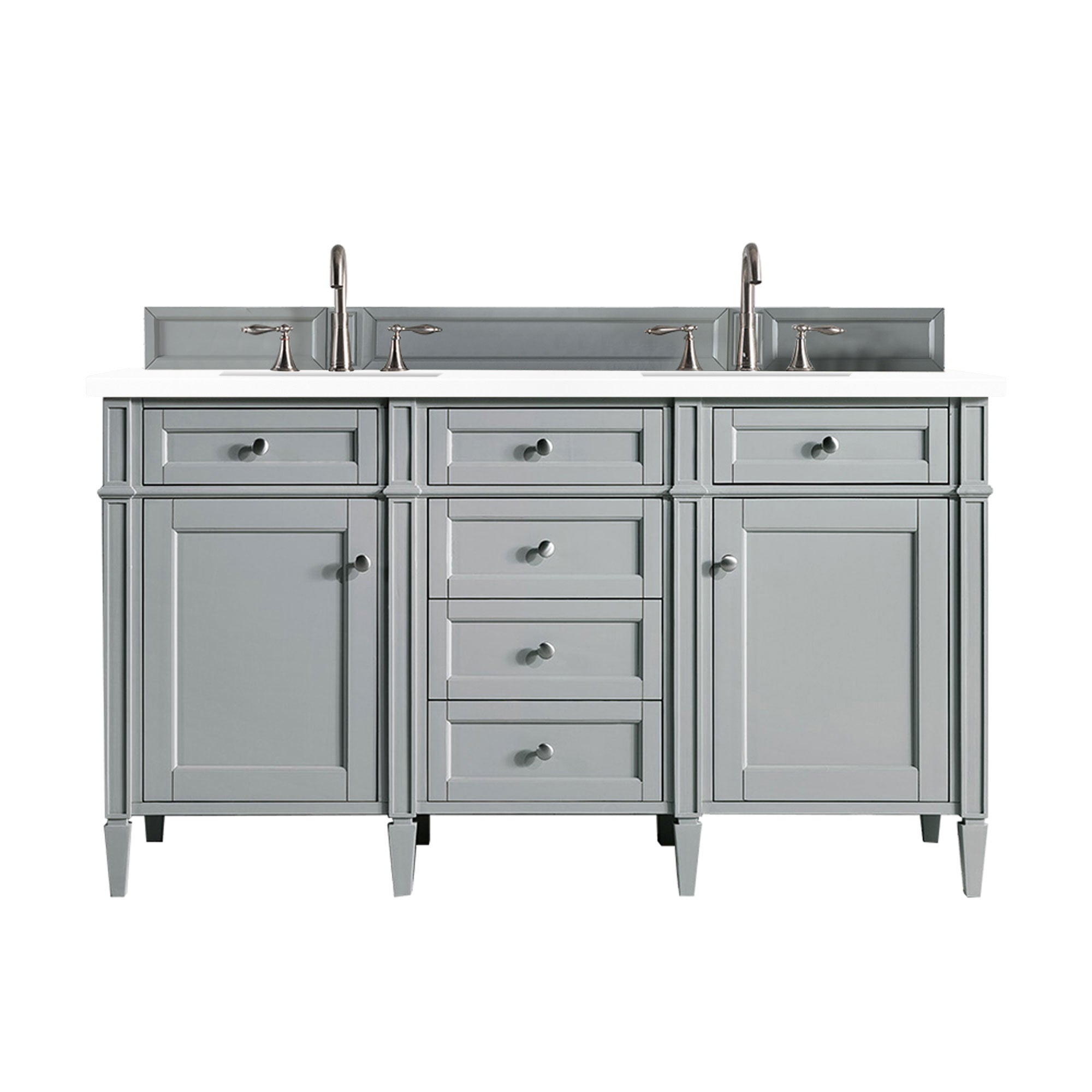 Brittany 60-Inch Urban Gray Double Bathroom Vanity with 3CM White Zeus Quartz Countertop - Modern Bathroom Storage for Master & Guest Bathrooms