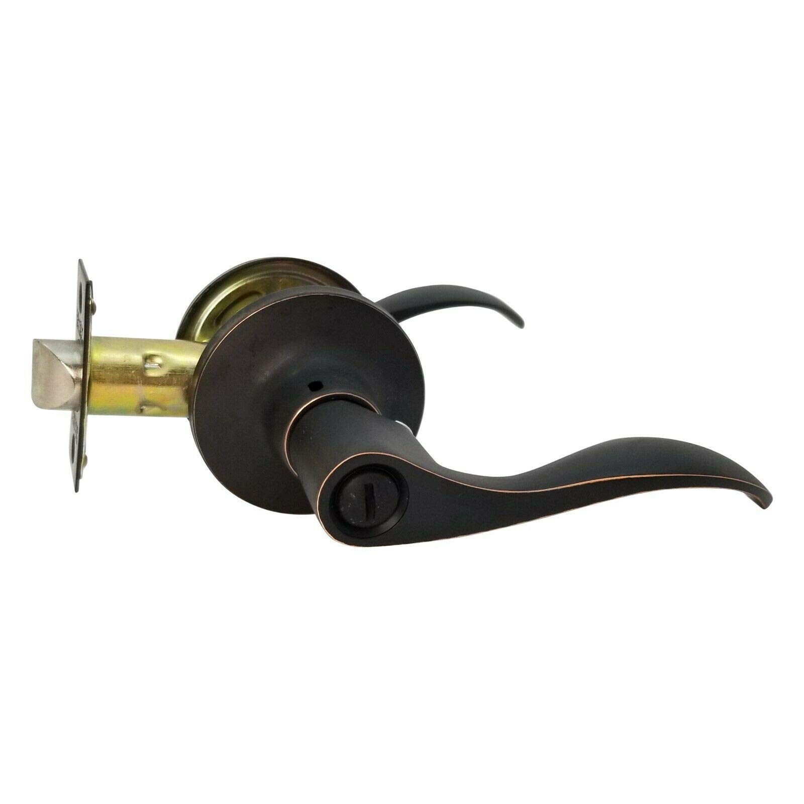 Wave Style Oil-Rubbed Bronze Privacy Bedroom & Bathroom Door Lock Lever Handle - Perfect for Home, Office, and Hotel Interior Doors