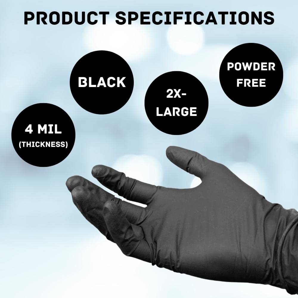 Premium Black Nitrile Gloves - Latex-Free, Powder-Free Disposable Gloves (4 Mil Thick, 2XL, Pack of 2000) for Medical, Food Service & Industrial Use