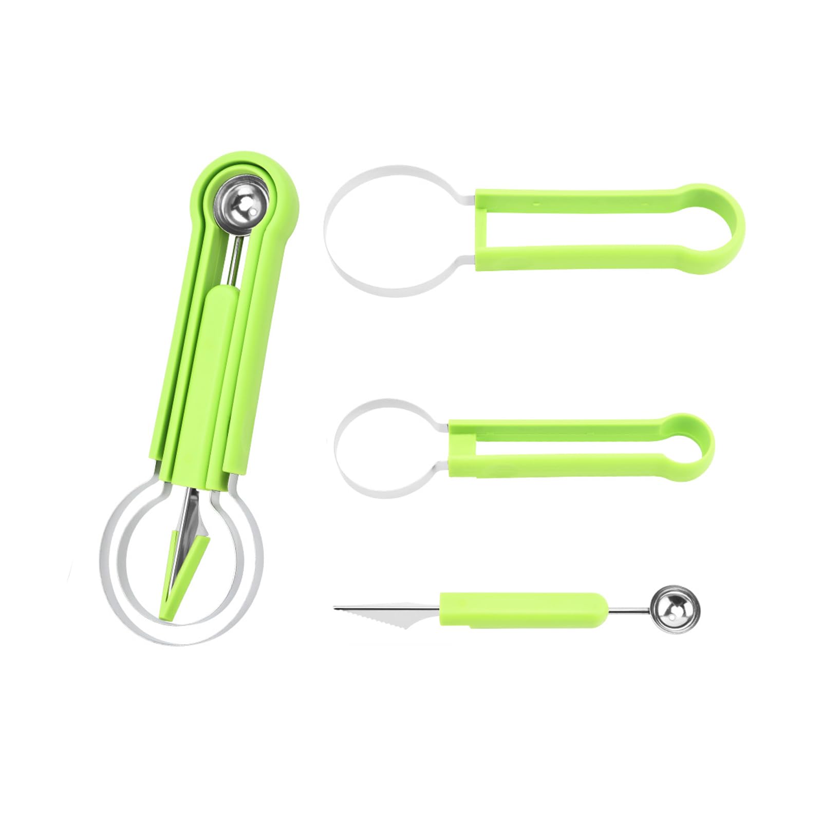 4 in 1 Stainless Steel Melon Baller Scoop Set - Watermelon Cutter, Fruit Carving Tools, Pulp Separator for Kitchen, Party & Fruit Platter Decoration