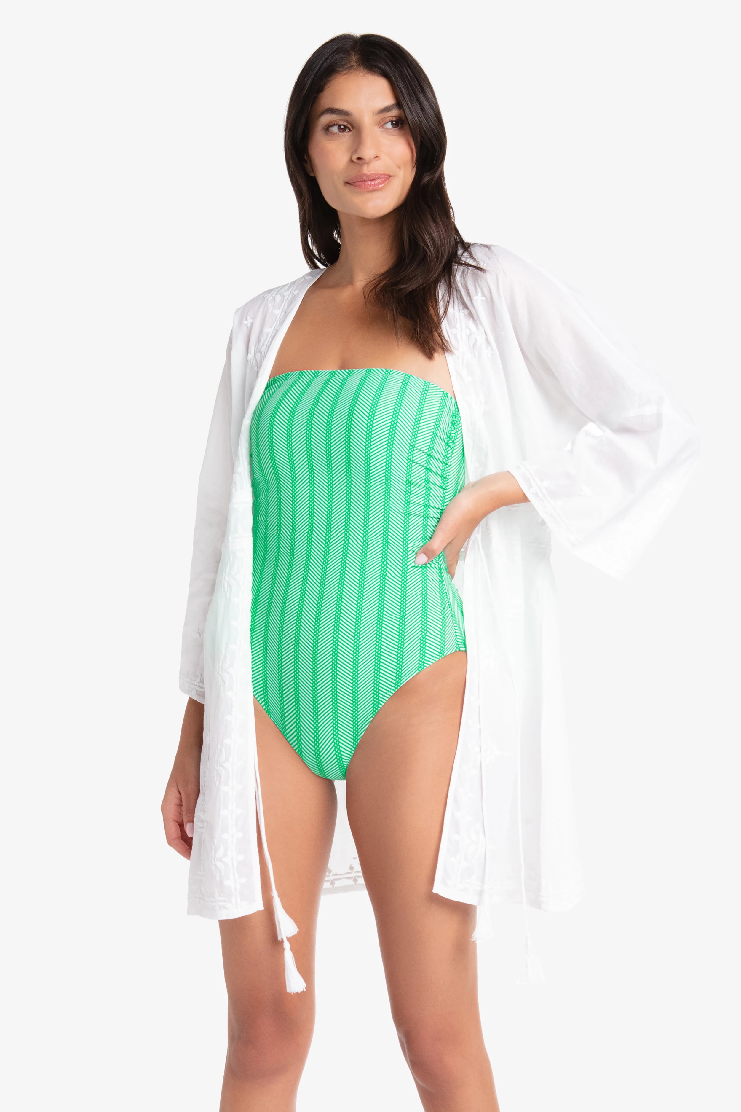 Tassel Belt Bandeau One Piece Swimsuit | Nautical Weave Design for Women - Perfect for Beach Vacations, Pool Parties and Summer Getaways