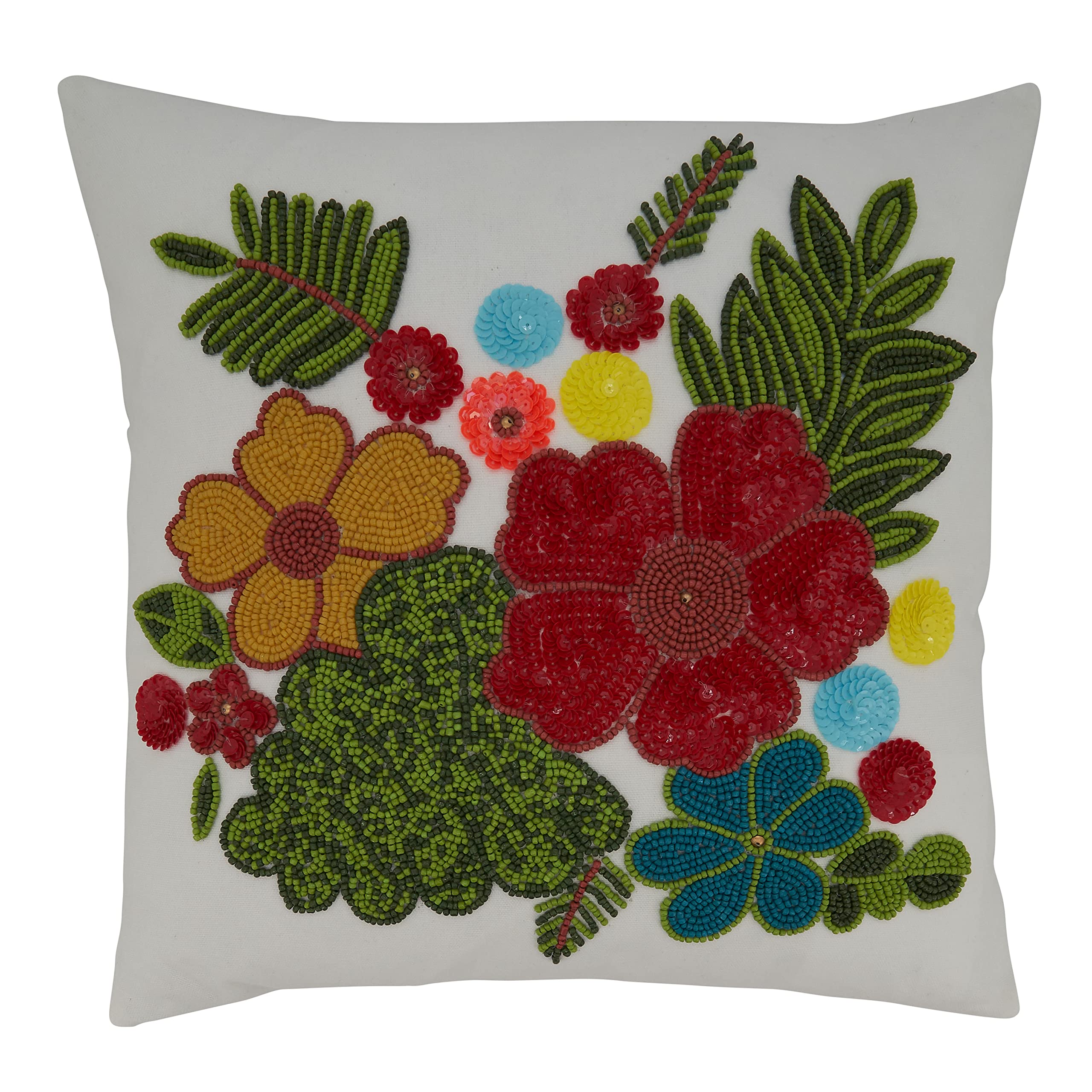 Handmade Beaded Floral Throw Pillow Covers - Boho Home Decor for Living Room, Bedroom, and Sofa - Perfect for Bohemian, Farmhouse, and Vintage Style Decorating