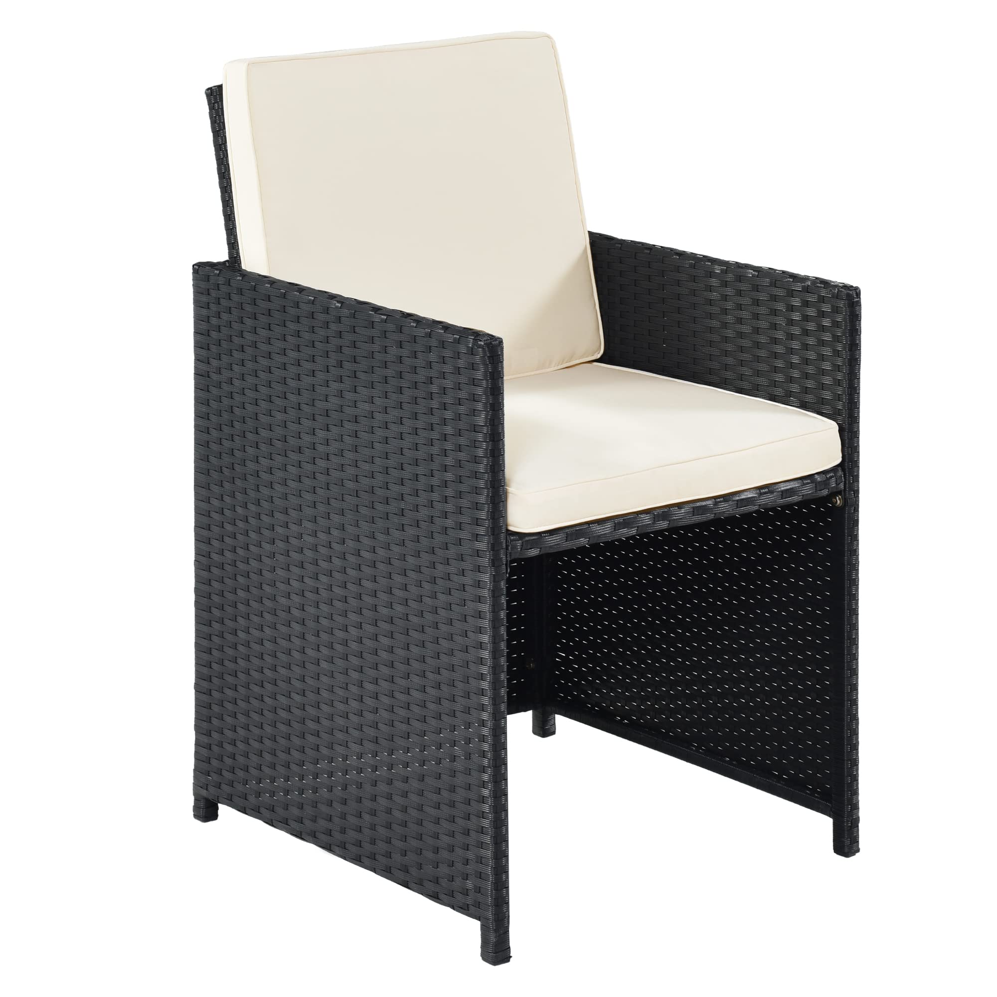 LZ LEISURE ZONE 9-Piece Outdoor Patio Dining Set - Black Wicker Rattan Table & Chairs with Brown Beige Cushions - Weather-Resistant Garden Furniture for Backyard, Poolside & Outdoor Entertaining