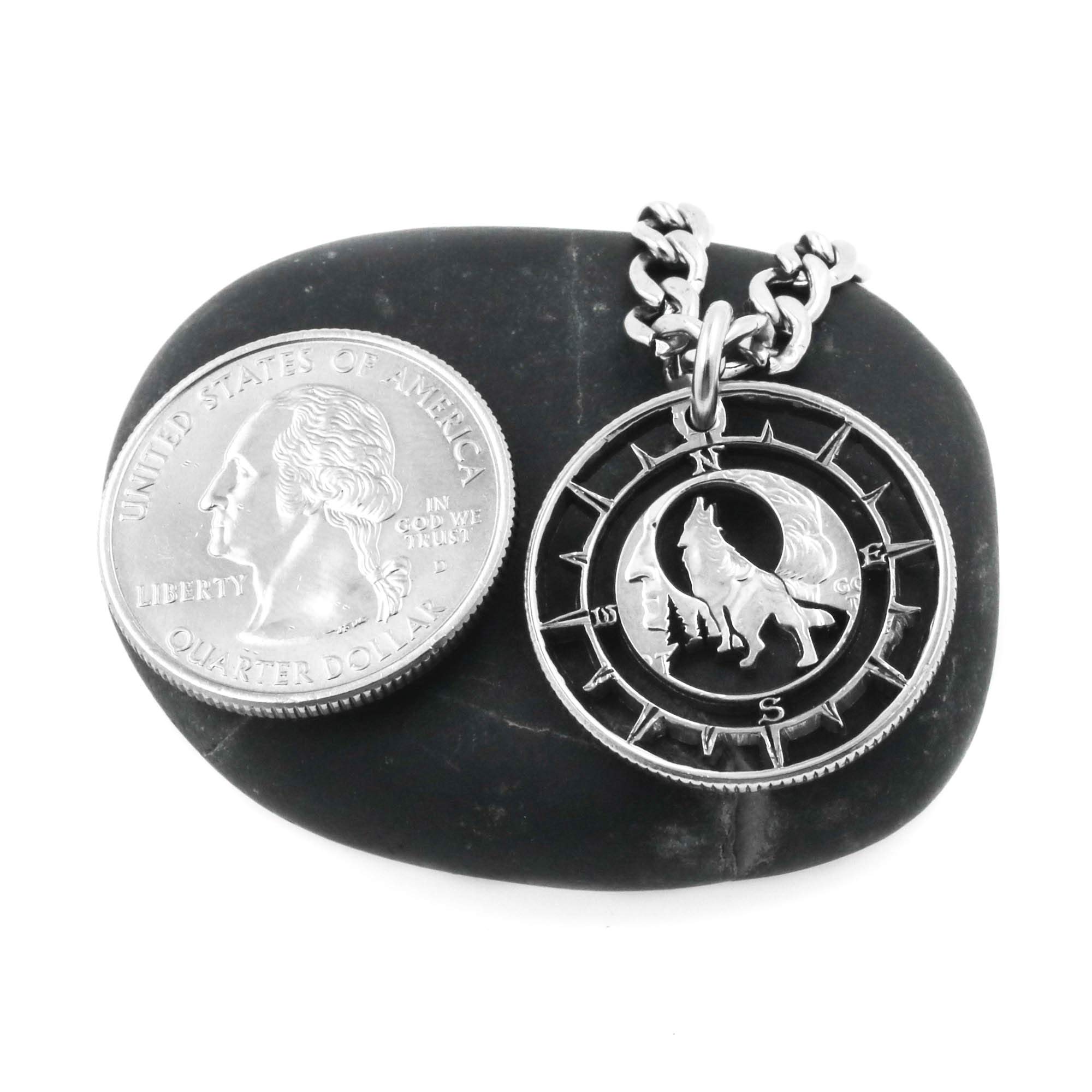 Howling Wolf Necklace - Handmade Wolf & Moon Jewelry for Hiking Enthusiasts | Unique Boyfriend Gift & Nature Lover Accessory by NameCoins | Perfect for Outdoor Adventures, Camping & Special Occasions