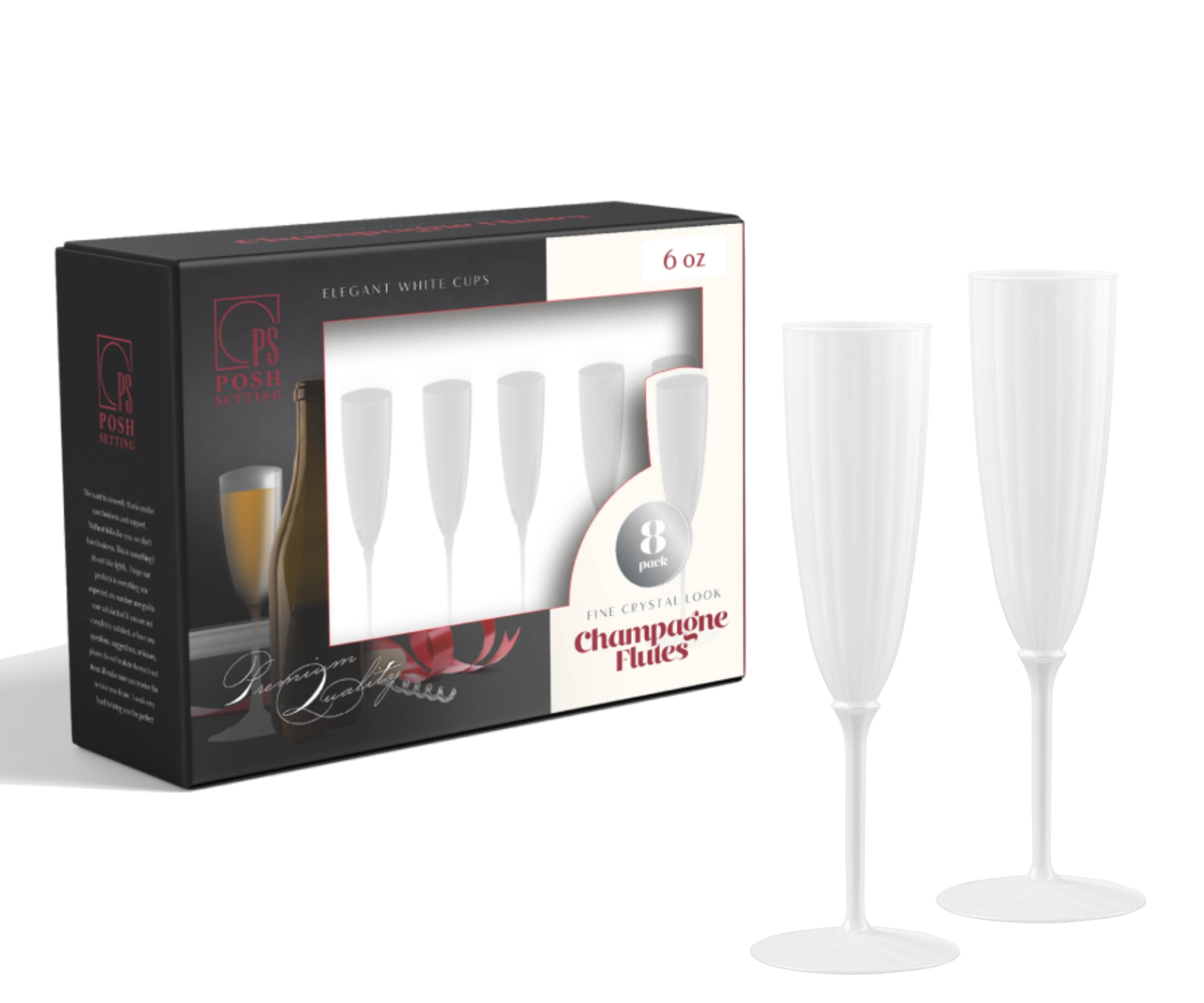 6 Oz White Plastic Disposable Champagne Flutes - 8 Pack for Wedding, Party & Event Decorations