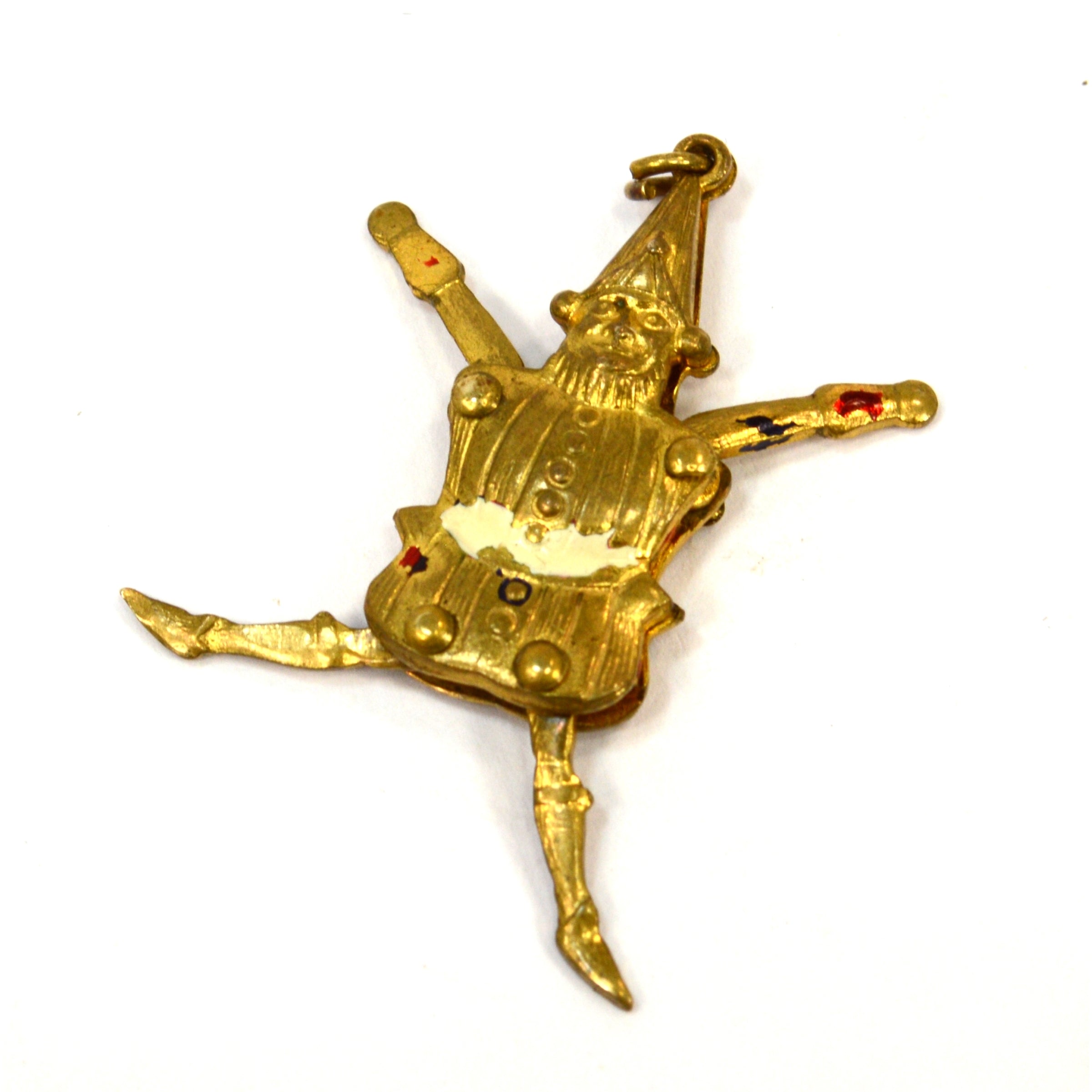 Antique Fairytale Court Jester Articulated Charm for Bracelet - Gold Gilt Jewelry for Medieval, Renaissance, or Fantasy Costume Accessories