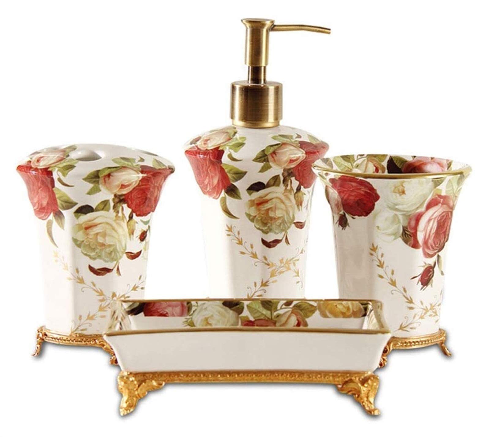Premium 4-Piece Ceramic Bathroom Set - Soap Dispenser, Lotion Dish, Toothbrush Holder & Dental Cup | Elegant Hotel-Style Decor for Home & Spa Use