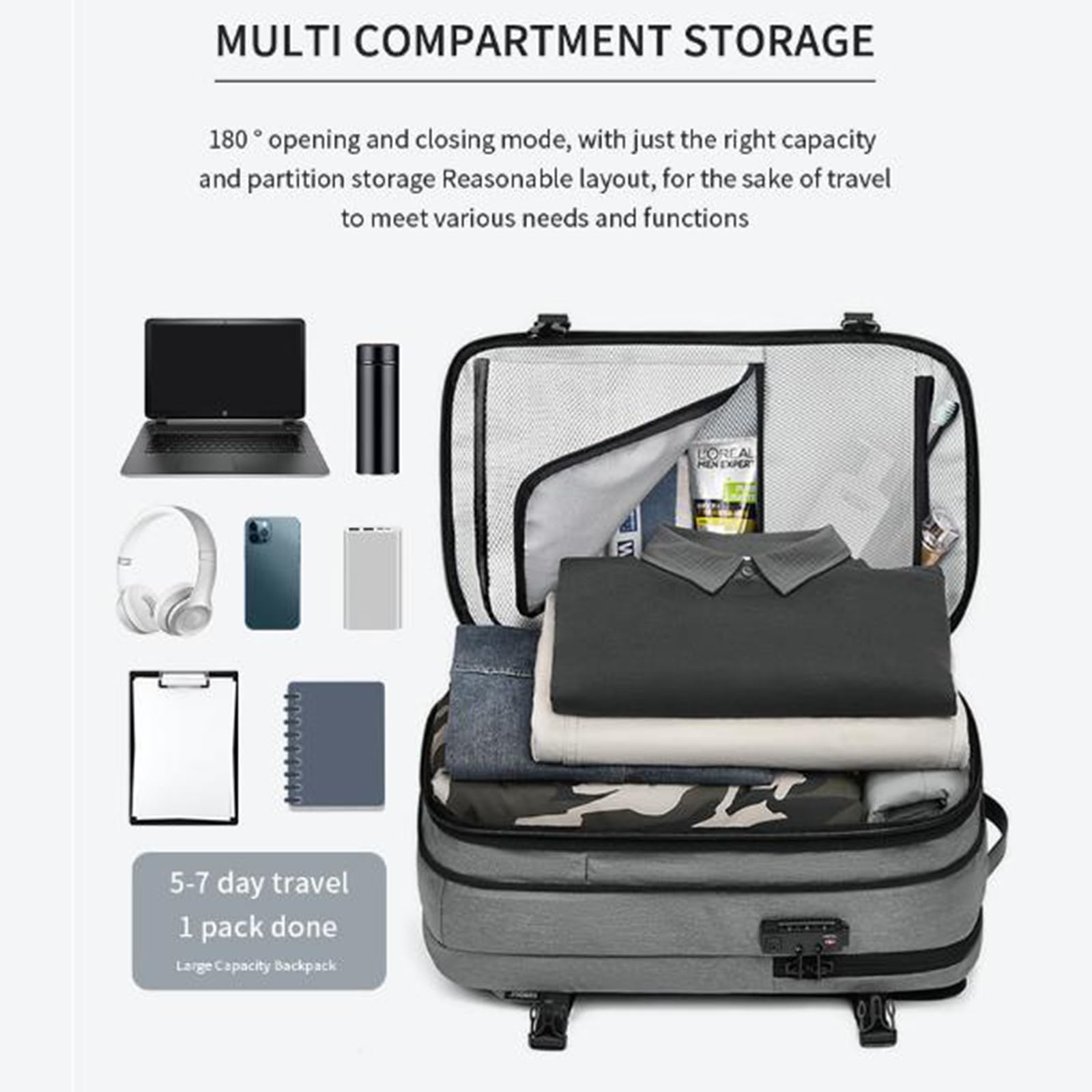 Matt Black Expandable Travel Backpack with Air Pump - Perfect for Hiking & Vacations