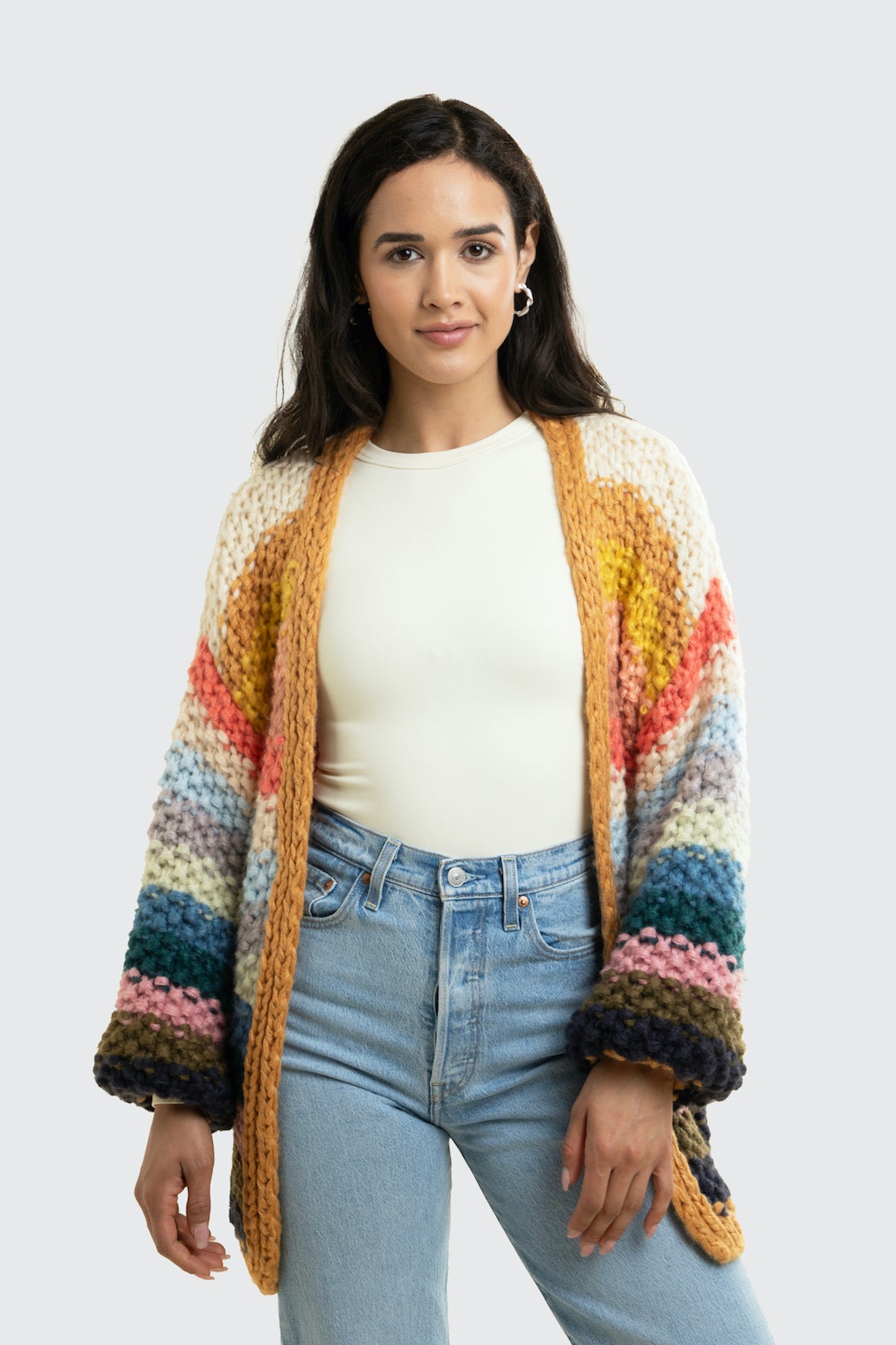 Rainbow Knitted Cardigan for Women - Soft Cozy Oversized Sweater - Perfect for Fall, Winter & Spring - Office, Casual & Home Wear