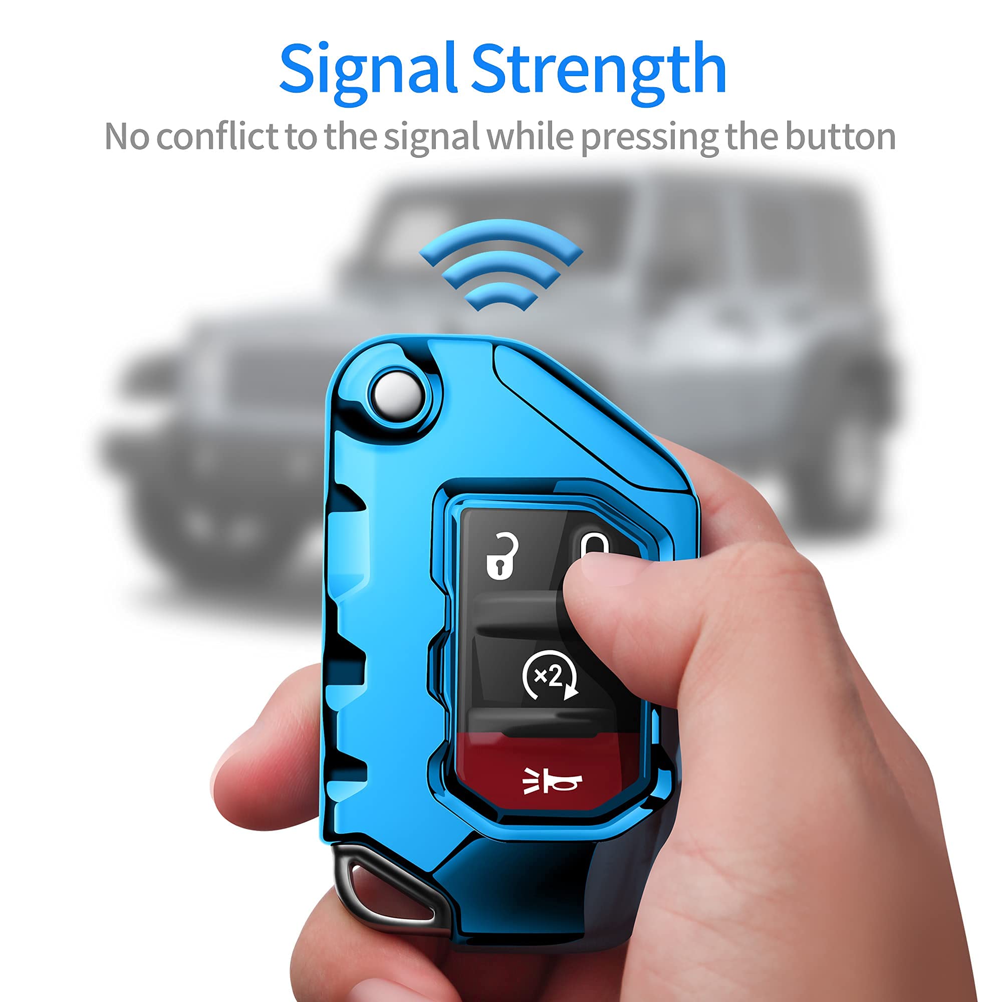 Premium Soft Full Protection Key Fob Cover for Jeep Wrangler JL/JLU & Gladiator JT (2018-2023) - Compatible with Sahara, Rubicon Models - Durable Key Shell Case (Blue) - Perfect for Off-Road Adventures & Daily Protection