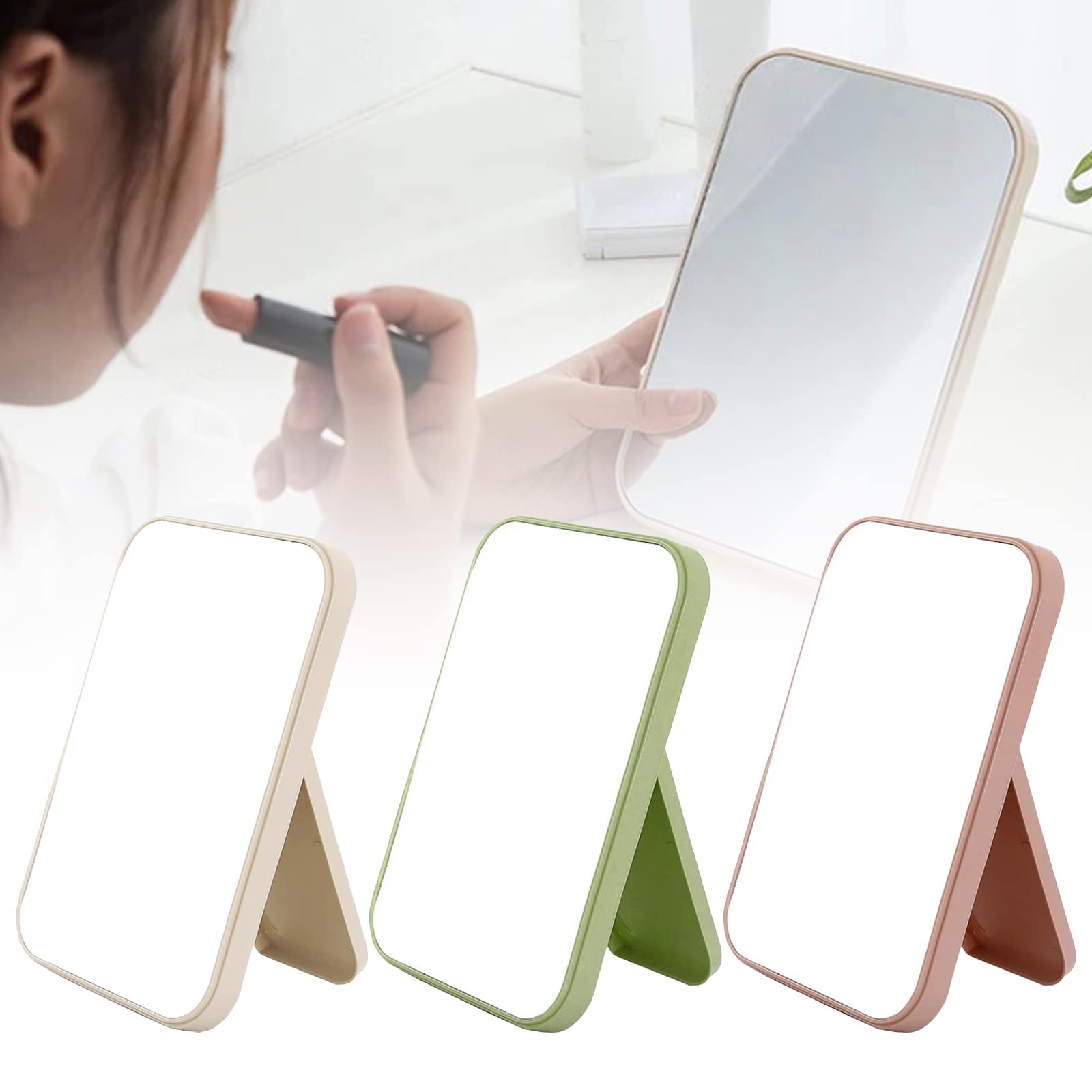 Leeonz Pink Makeup Mirror with Folding Stand - Adjustable Rectangular Vanity Mirror for Women & Girls, Perfect for Dressing Table, Bedroom, Bathroom & Travel