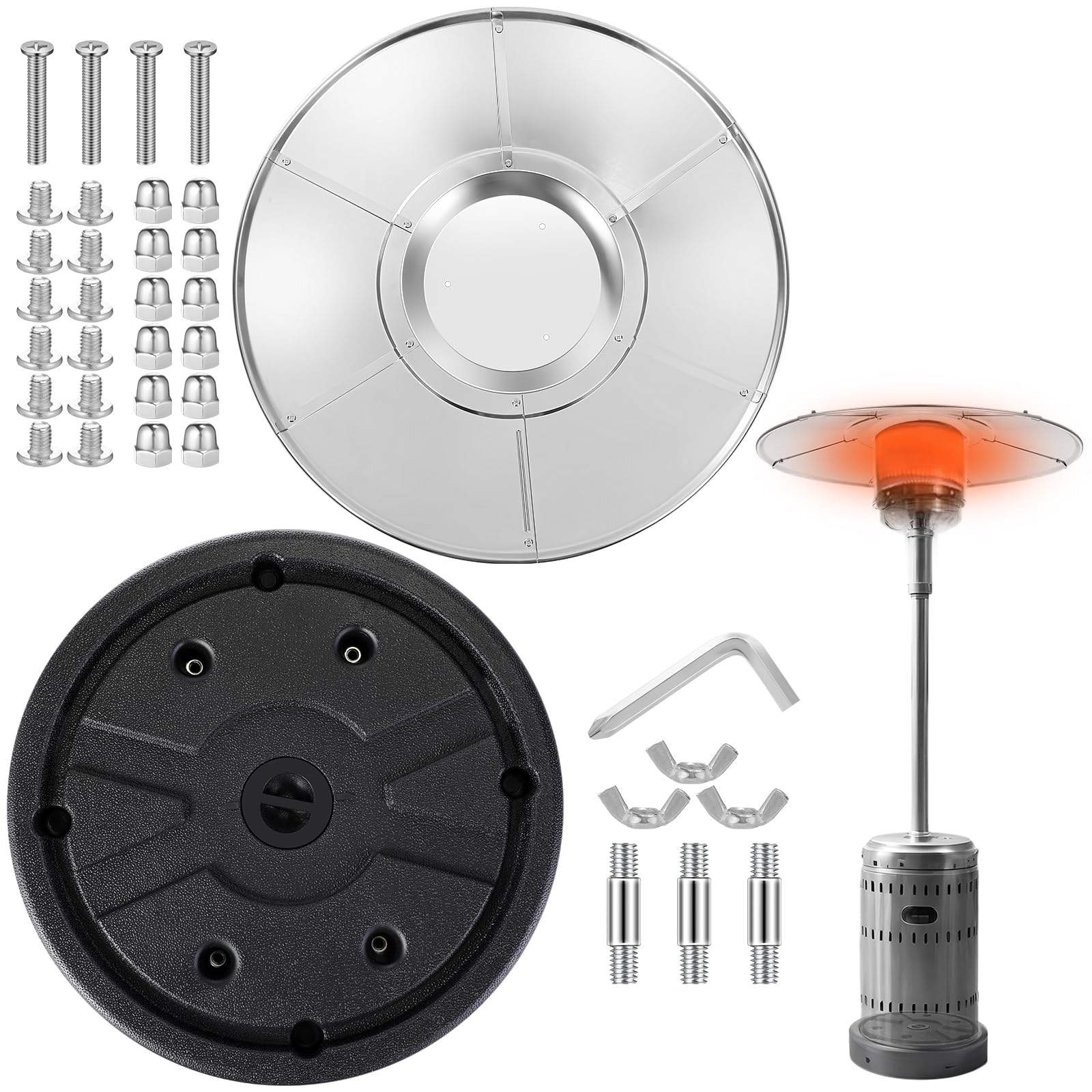 2 Pcs Outdoor Patio Heater Set with Sand Box, Water Box & Aluminum Reflector Shield - Propane Heater Accessories for Porch, Deck, Backyard & Garden - Perfect for Cold Weather & Outdoor Gatherings
