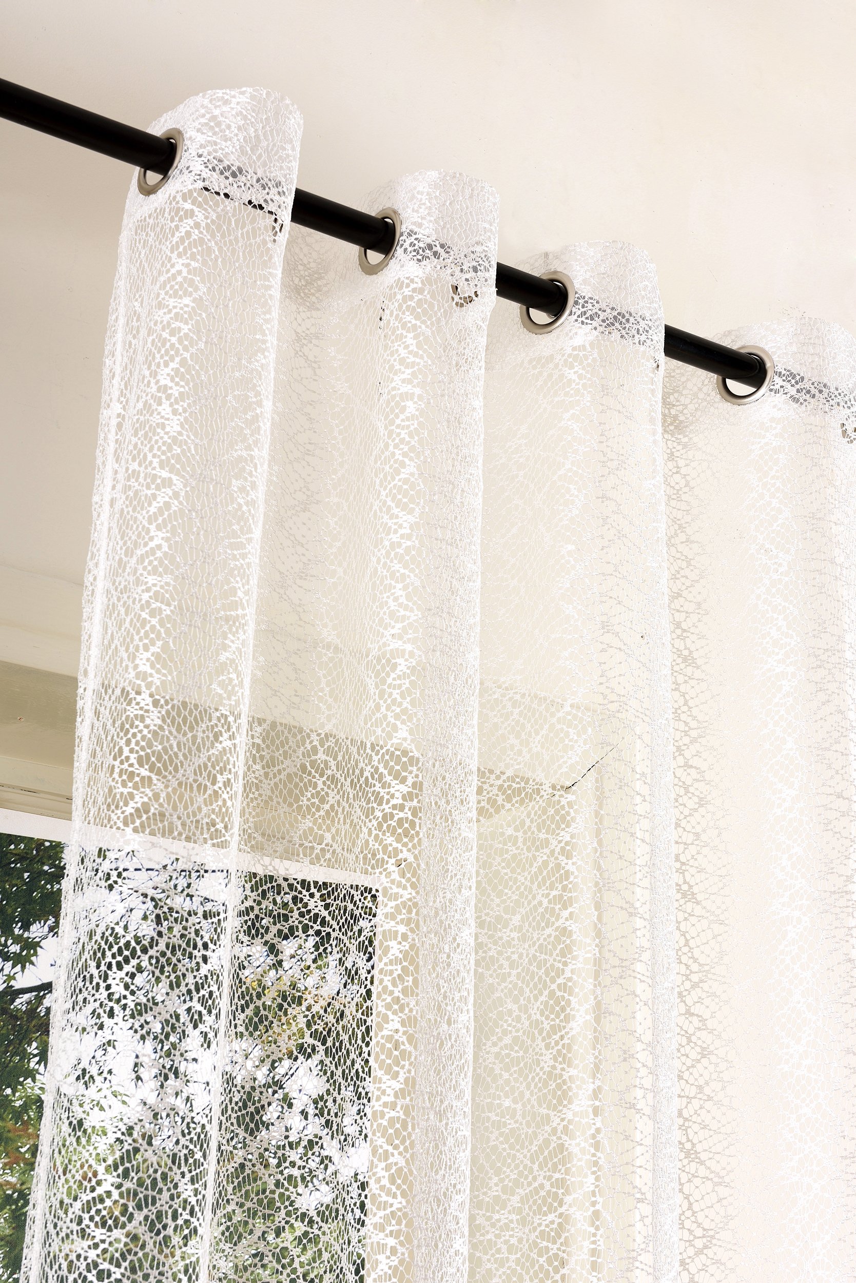 Mesh Net Curtain with Eyelets - Transparent Plain Polyester Decorative Window Drape 96x55 Inches (245x140cm) - Natural Sheer Voile for Living Room, Bedroom & Kitchen Privacy