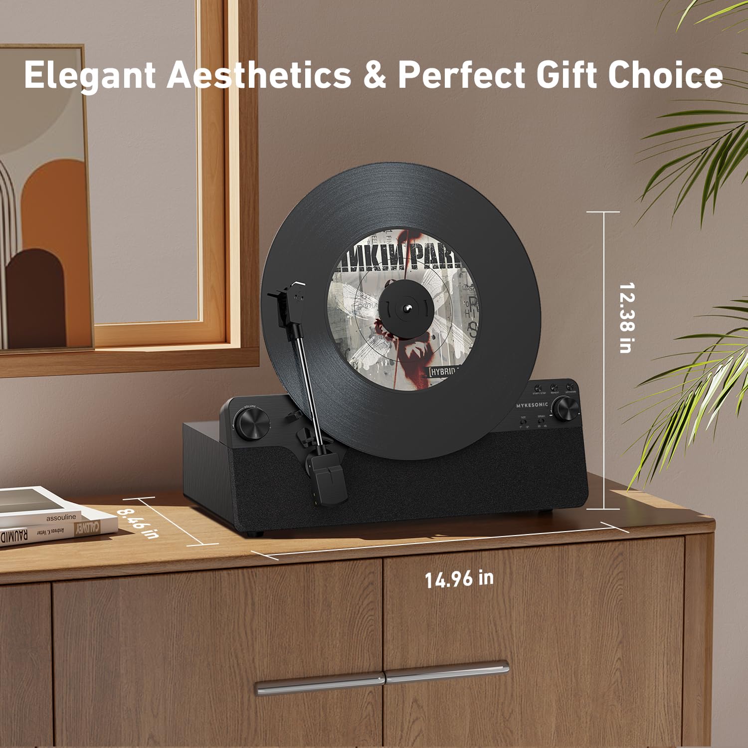 MYKESONIC Vertical Automatic Bluetooth Record Player - Belt Drive Vinyl Turntable with AT-3600L Magnetic Cartridge, Hi-Fi Stereo Speakers, Bluetooth In/Out, Aux & RCA Outputs - Perfect for Home Entertainment, Vinyl Collectors & Retro Music Lovers