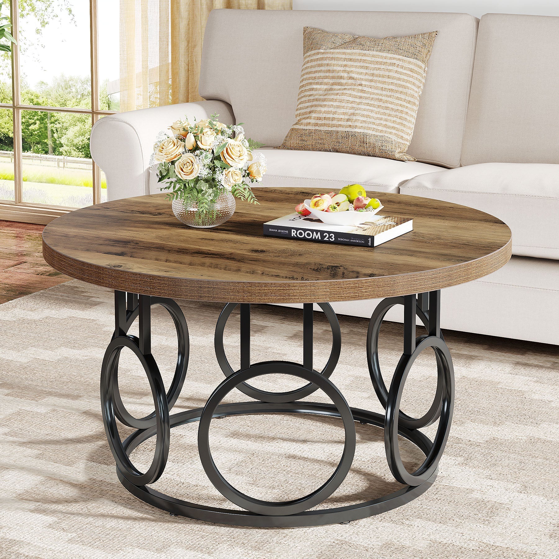 31.5 Inch Rustic Coffee Table - Farmhouse Center Table with Storage Shelf for Living Room, Snack Table for Small Spaces, Perfect for Home Decor and Entertaining