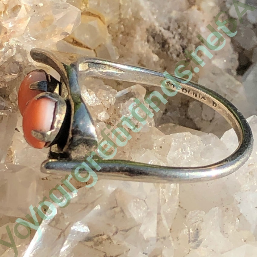 Vintage Mid Century Modern Sterling Silver Ring with Natural Coral - Size 5.5 - Elegant Handmade Jewelry for Women - Perfect for Weddings, Anniversaries & Special Occasions