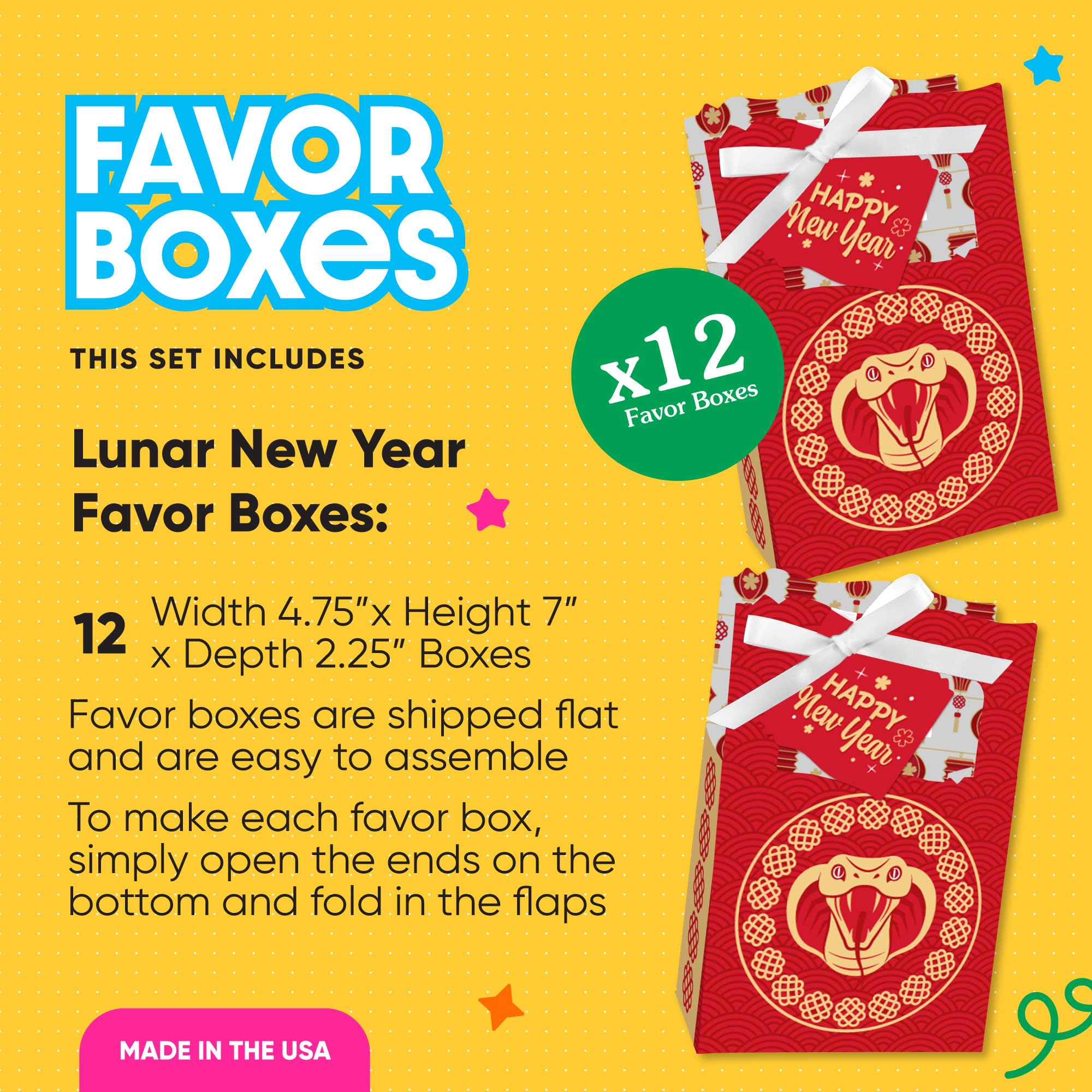 2025 Year of the Snake Chinese New Year Favor Boxes - Set of 12 Lunar New Year Party Supplies for Festive Celebrations, Home Decor & Gift Giving
