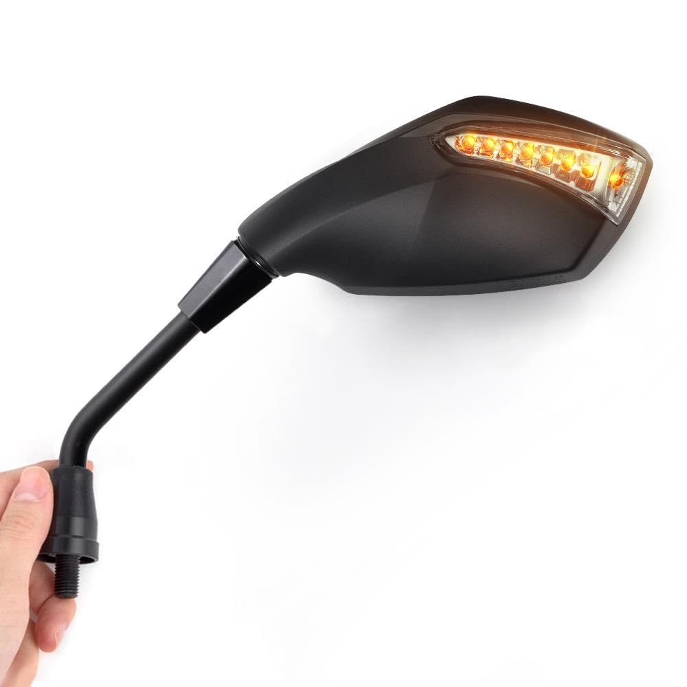 KiWAV Magazi Fist Black Mirrors for Scooters - LED Running Lights & Turn Signals with Auxiliary Light | Enhanced Visibility & Safety for Night Riding & Urban Commuting