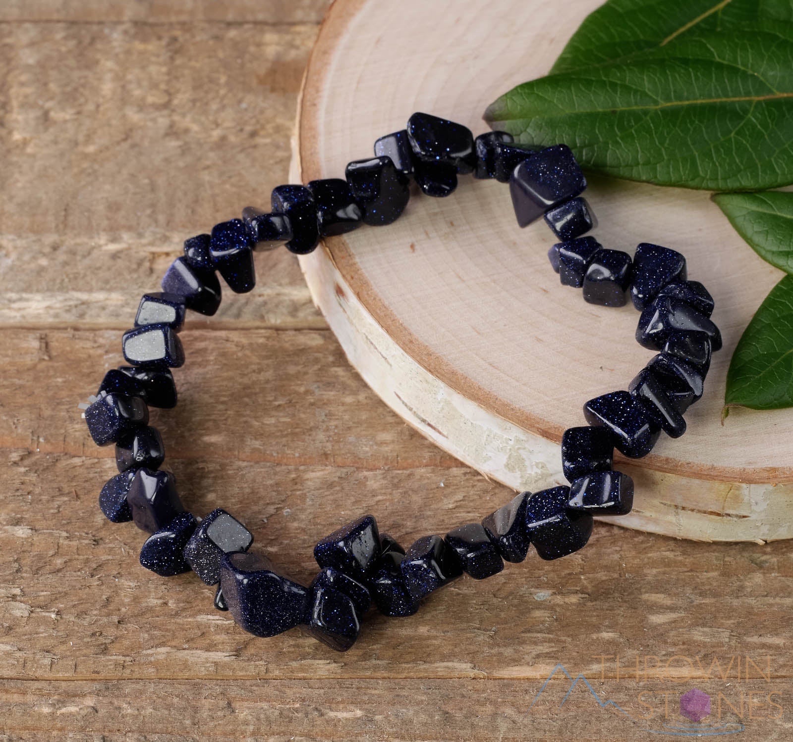 Blue Goldstone Crystal Chip Bead Bracelet - Handmade Healing Jewelry for Women, Men | Stress Relief, Meditation, Spiritual Gifts (E0626)