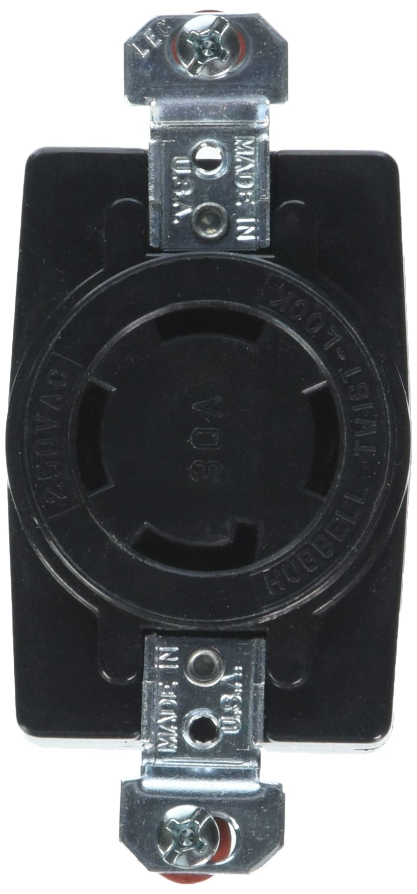 Hubbell HBL3430G 30A 250V Twist-Lock Receptacle, 3P4W NEMA L14-30R Black - Ideal for Generators, RVs, and Industrial Equipment