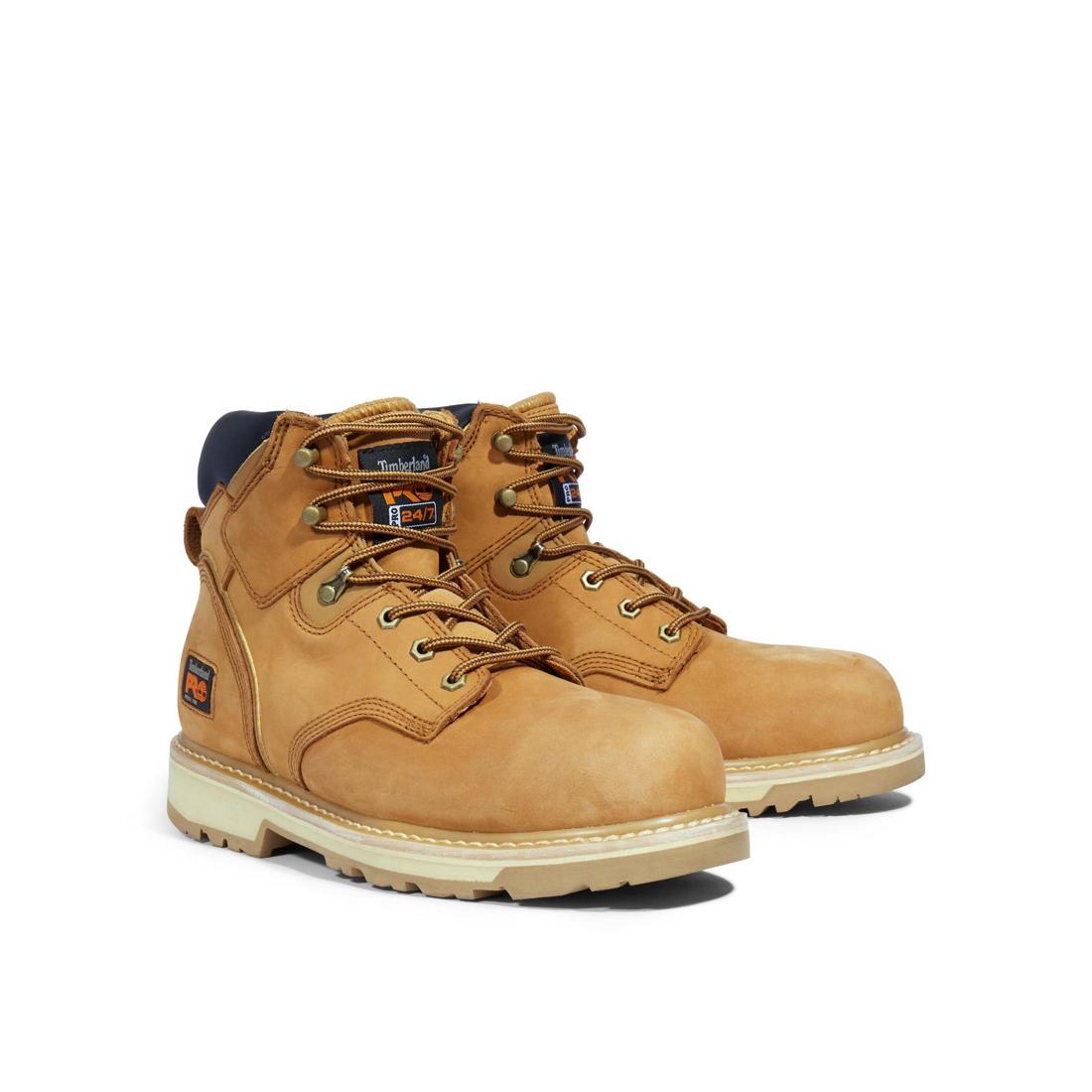 Pit Boss 6 Inch Steel Toe Work Boots for Men - Wheat Brown Safety Shoes - Durable Construction Work Boots for Outdoor, Construction & Heavy Duty Jobs