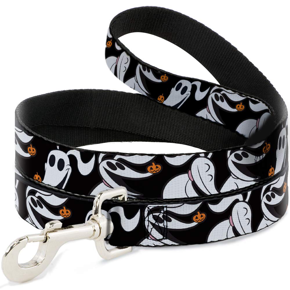 Buckle-Down Nightmare Before Christmas Zero Pumpkin Dog Leash - 4ft Reflective Pet Lead with 1.5in Width for Halloween Walks, Night Safety & Themed Costume Outfits