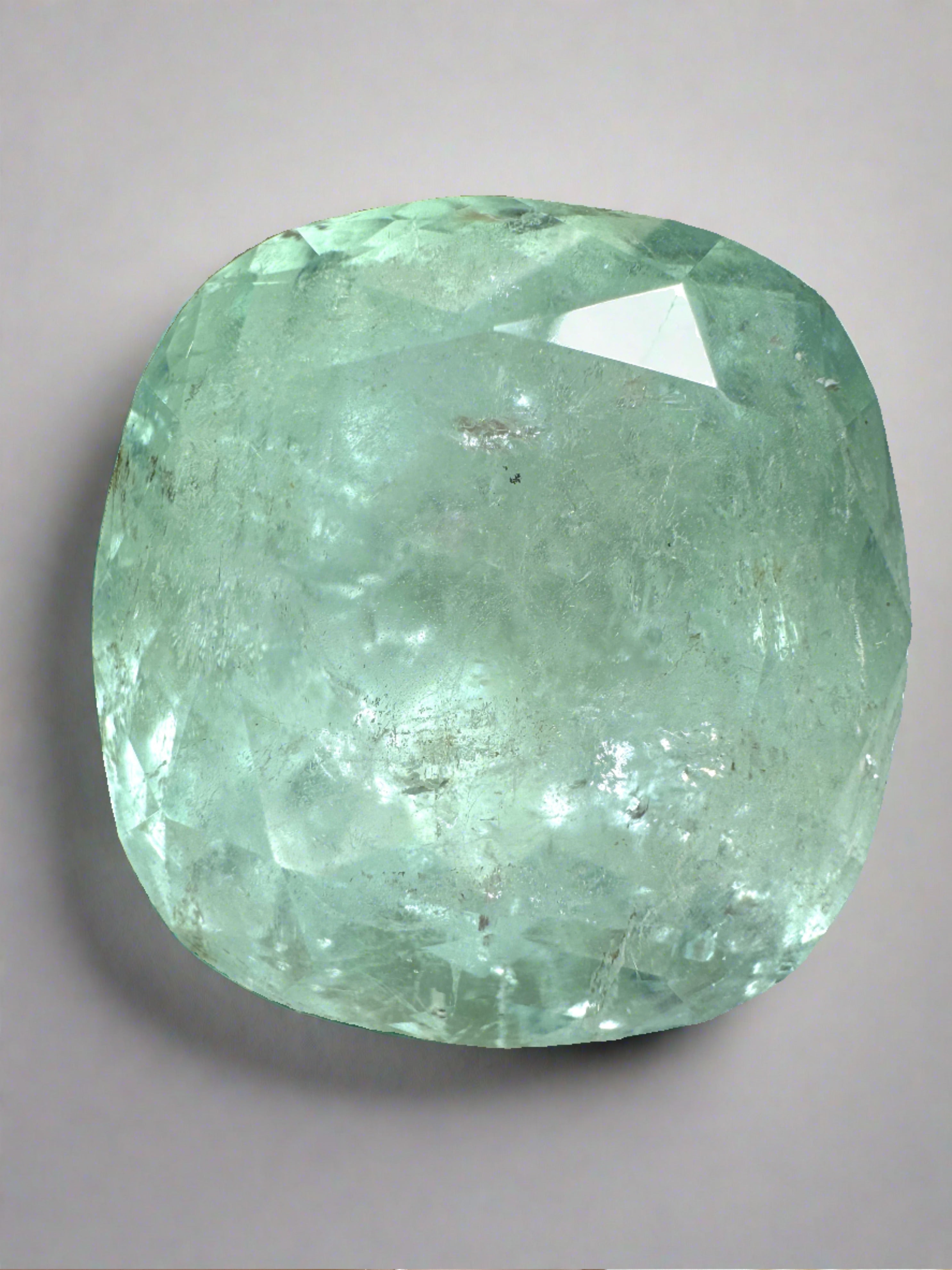 46.22 Carat Natural Colombian Loose Emerald - Seafoam Green Cushion Cut 22x21mm for Jewelry Making, Engagement Rings & Luxury Gifts
