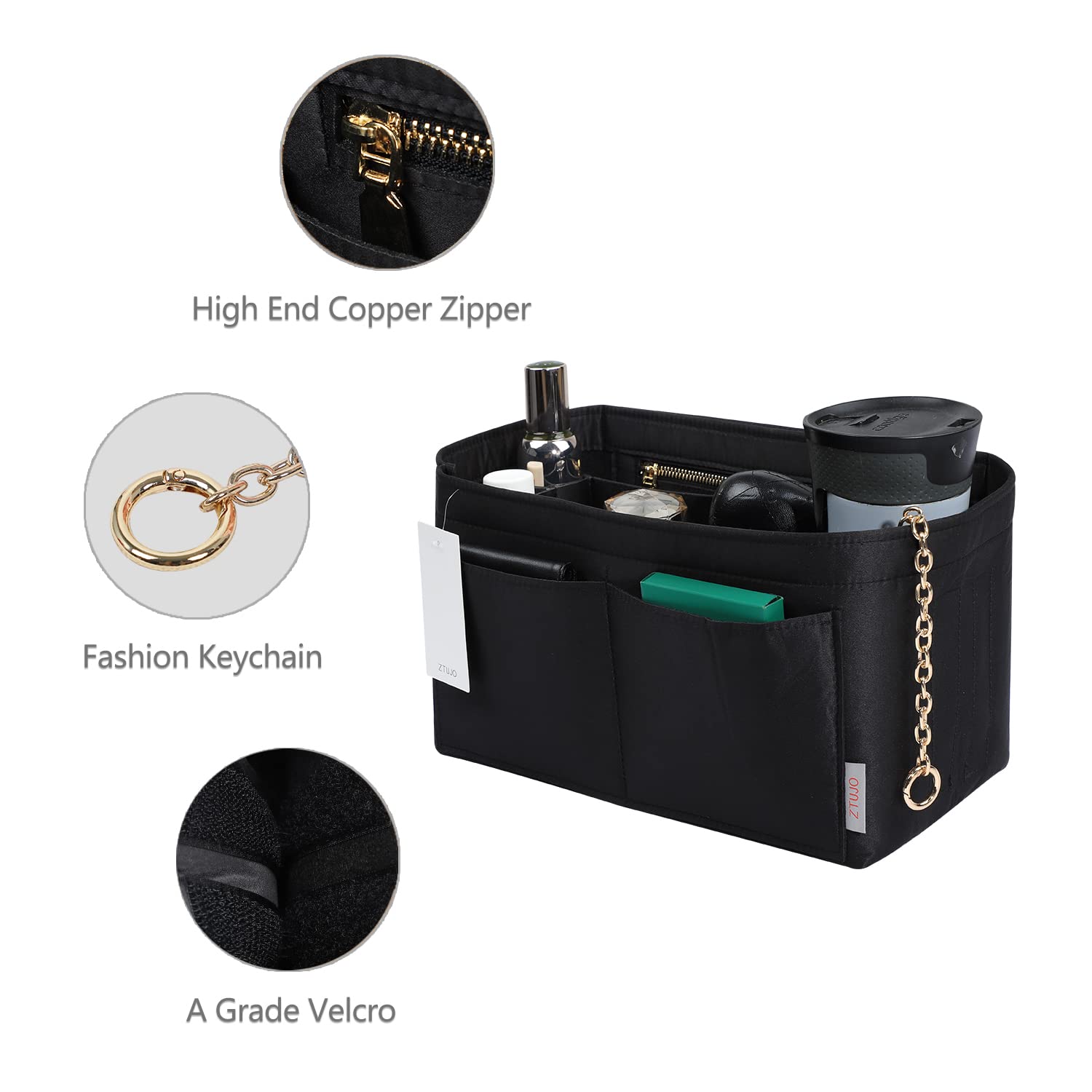 Premium Felt Purse Organizer Insert with Zipper & Sewn Bottom - 6 Sizes for Louis Vuitton Speedy, Neverfull, Graceful Bags | Handbag Storage Solution for Travel & Daily Use