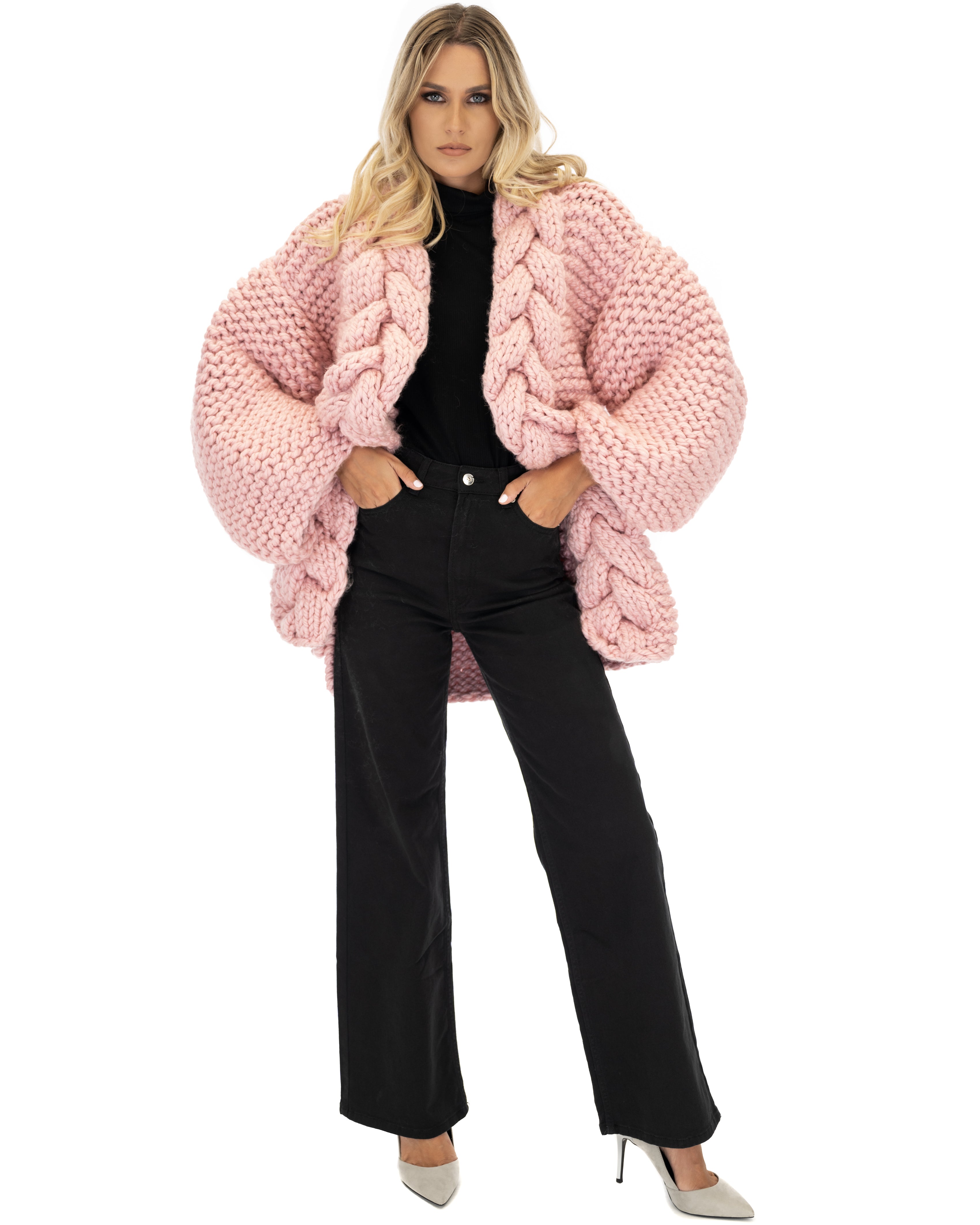 Women's Cable Knit Coat - Soft Wool Winter Jacket for Ladies - Perfect for Cold Weather, Office Wear & Casual Outfits