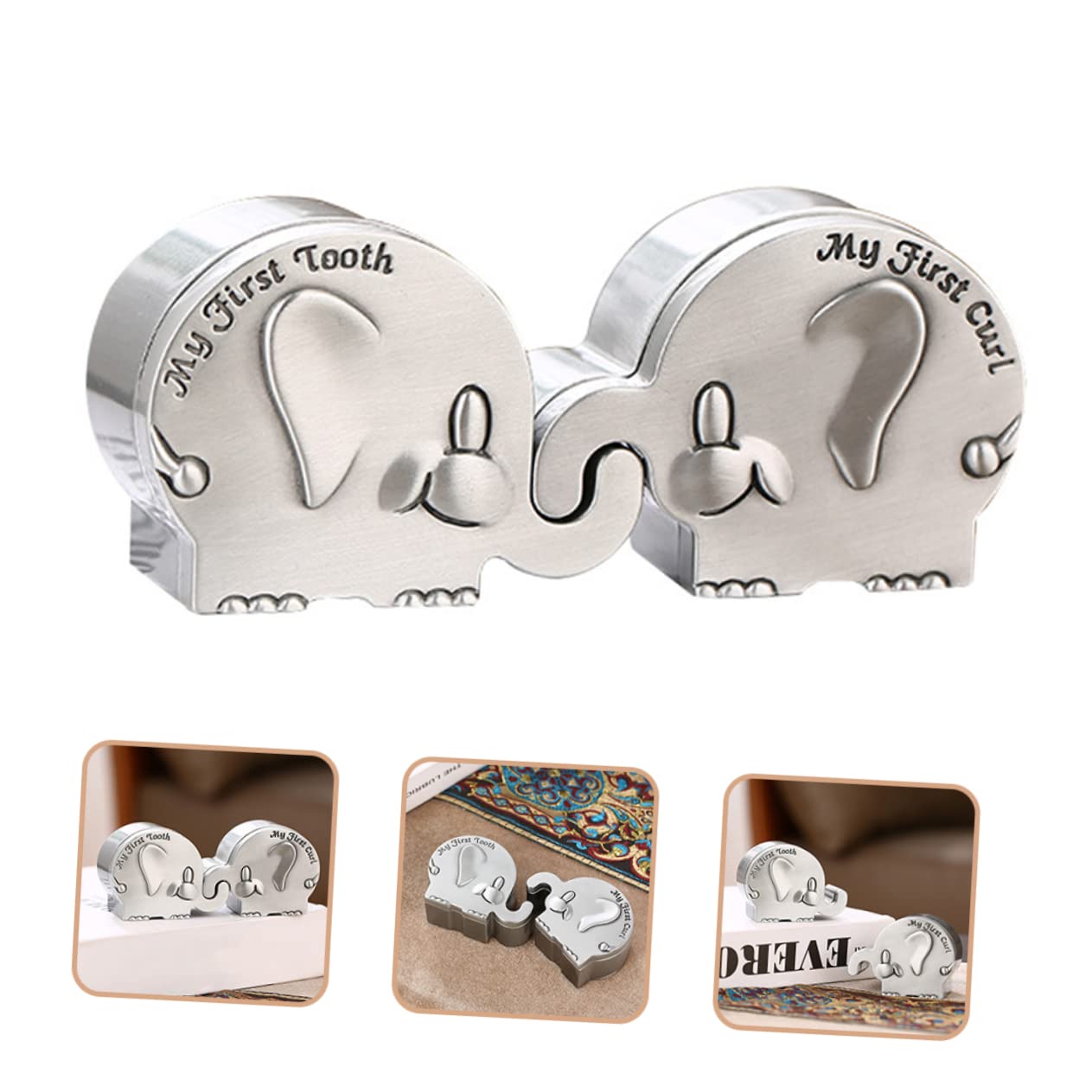 Amosfun 4 Pack Elephant Tooth Holder for Kids - Metal Silver Keepsake Box for Baby Teeth | Perfect for Tooth Fairy Gifts, Memory Storage & First Lost Tooth Celebration