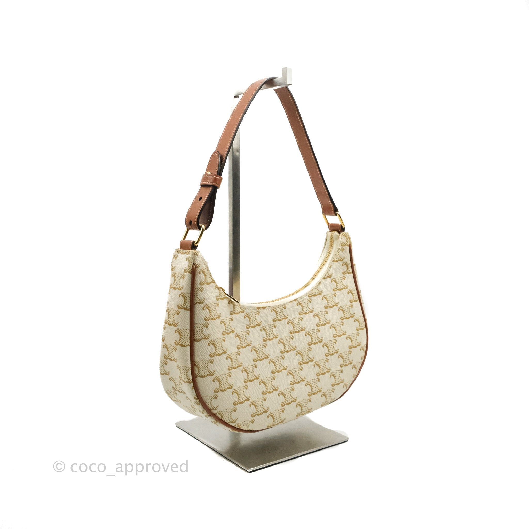 Celine Ava Bag in Triomphe Canvas & Calfskin Leather - White Luxury Handbag for Women | Perfect for Work, Travel & Everyday Use