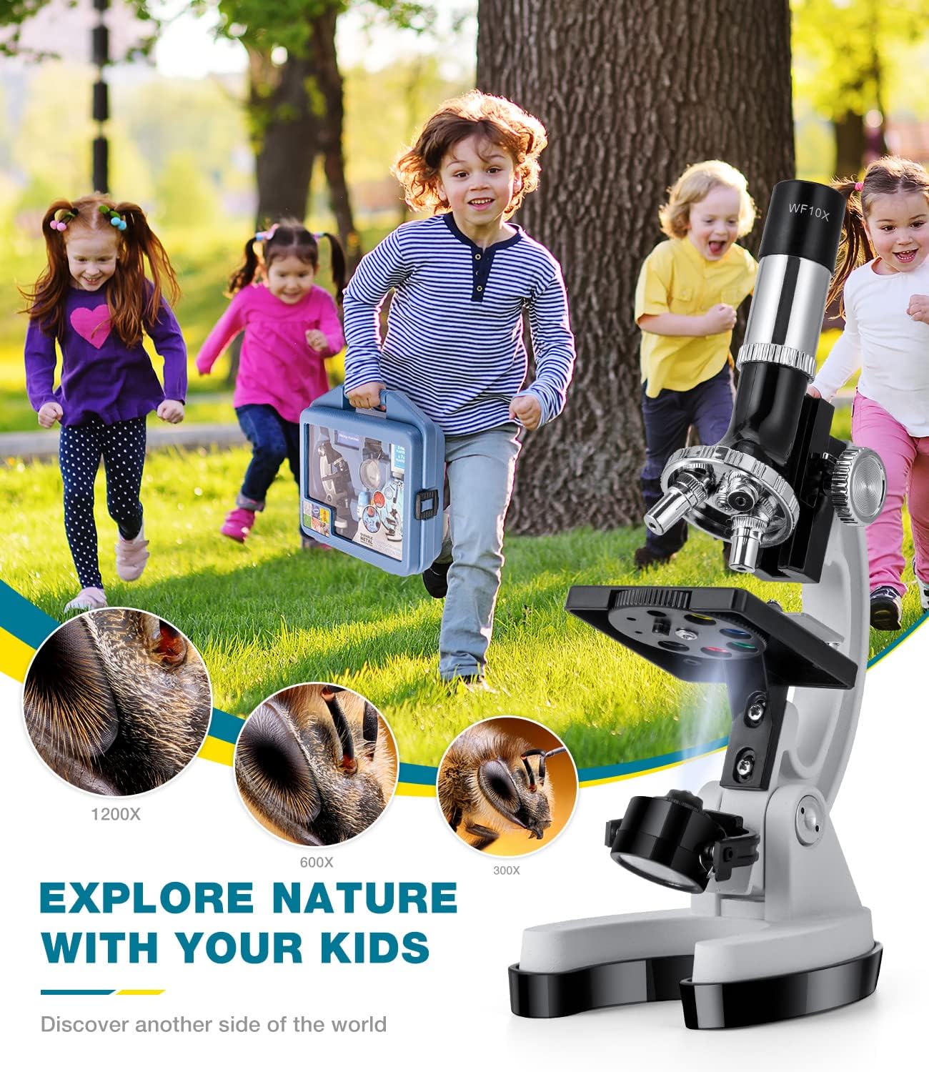 62-Piece Kids Microscope Kit with 13 Prepared & 27 Blank Slides - Science Educational Toy for Ages 5-12 | Perfect for Homeschooling, Classroom Labs & STEM Learning Activities