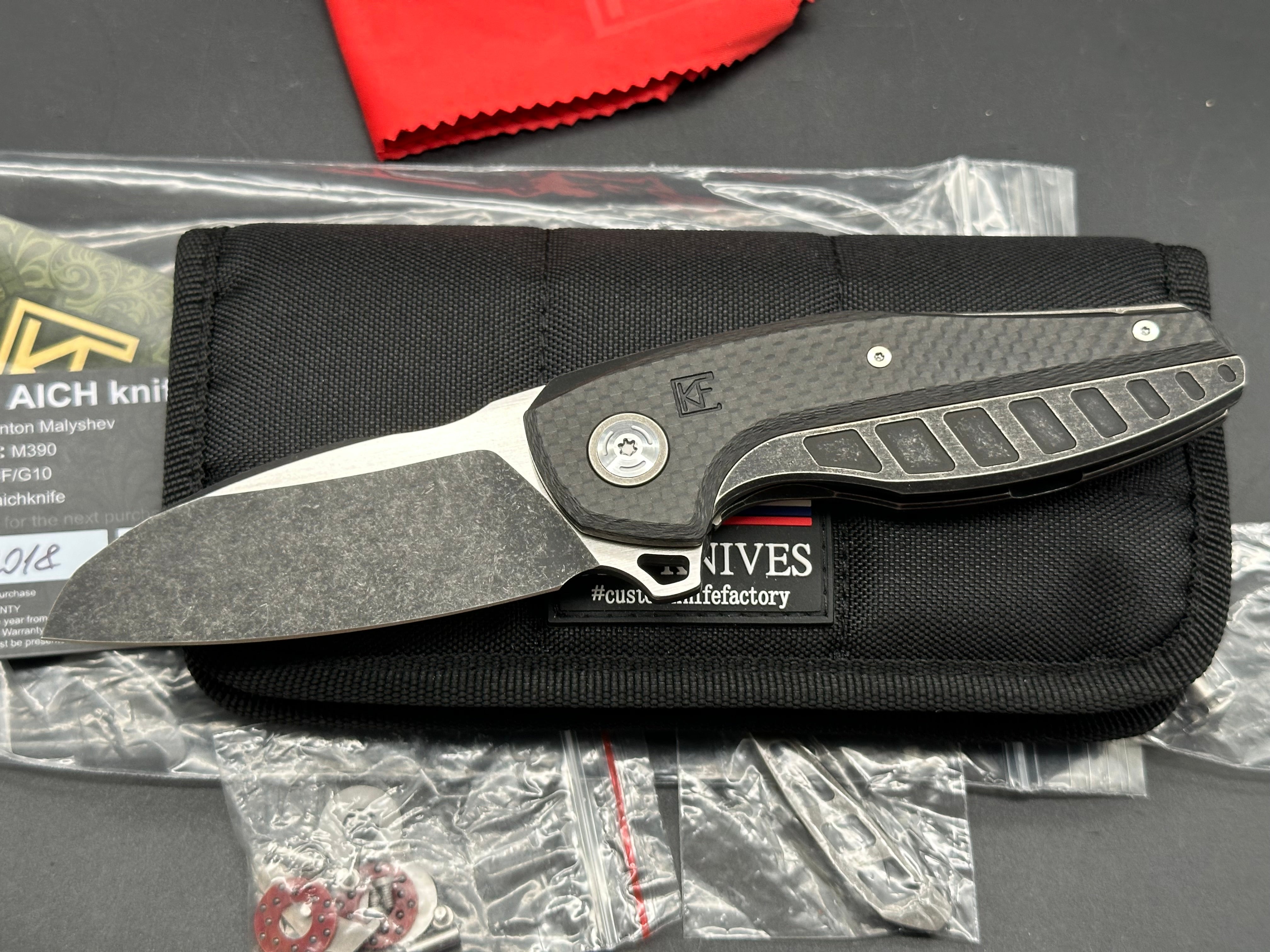 CKF Aich #43 Folding Knife - Two Tone Black Stonewashed & Hand Rubbed Satin M390 Blade - EDC Pocket Knife for Outdoor, Camping, and Everyday Carry