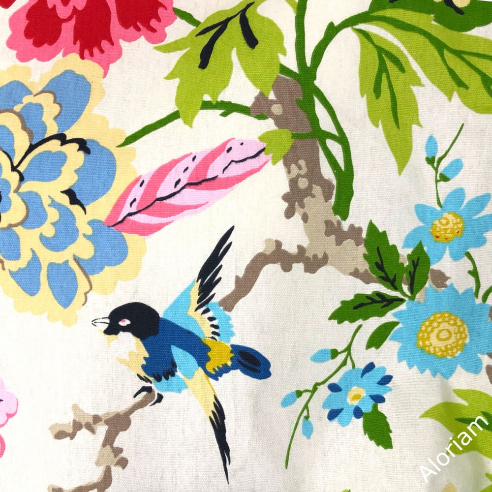 Chloe II Blue Yellow Green Pink Cream Floral Birds Print Pillow Cover - Decorative Throw Pillow Case for Sofa, Bedroom, Living Room, Nursery & Home Decor