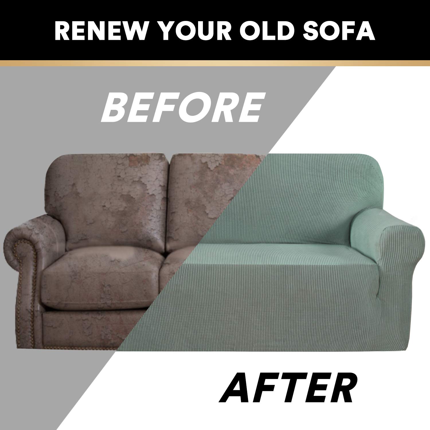 PrinceDeco Stretch Loveseat Sofa Cover - Washable 2-Cushion Slipcover with Non-Slip Bottom, Pet-Friendly Furniture Protector for Living Room, Bedroom, or Office (Sage Green)